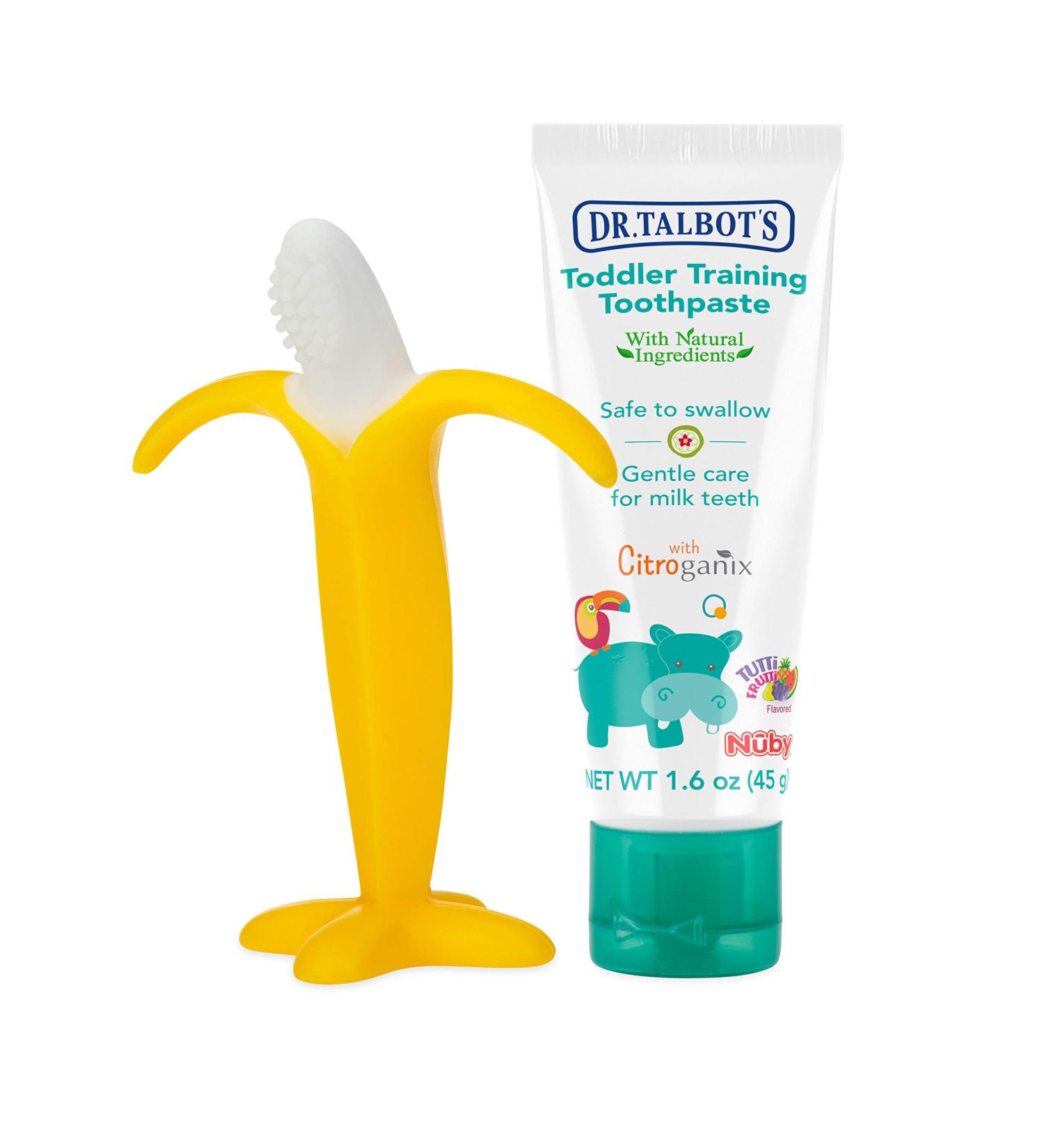 Dr. Talbot's Toddler Training Toothpaste & Banana Toothbrush Set | 6m+ Tutti Frutti Flavor - Buy Online on GoSupps.com