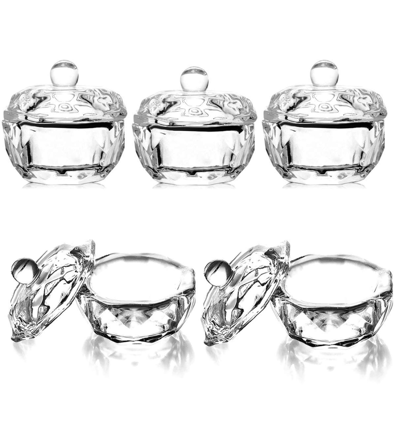 Clear Glass Dappen Dish with Lid - 5 Piece Set for Acrylic Liquid & Powder - Nail Art Essential - Crystal Cup for Professional Use - Buy Online on GoSupps.com