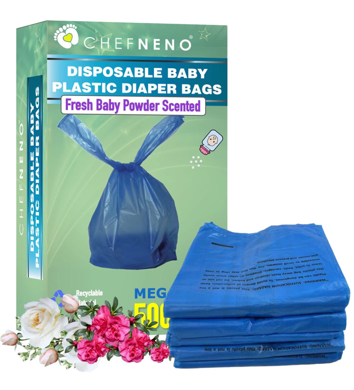 500 Count Disposable Baby Diaper Bags with Fresh Baby Powder Scent | Easy Tie Handles | Multi-use for Pet Waste Disposal & Sanitary Pads - Blue - Buy Online on GoSupps.com