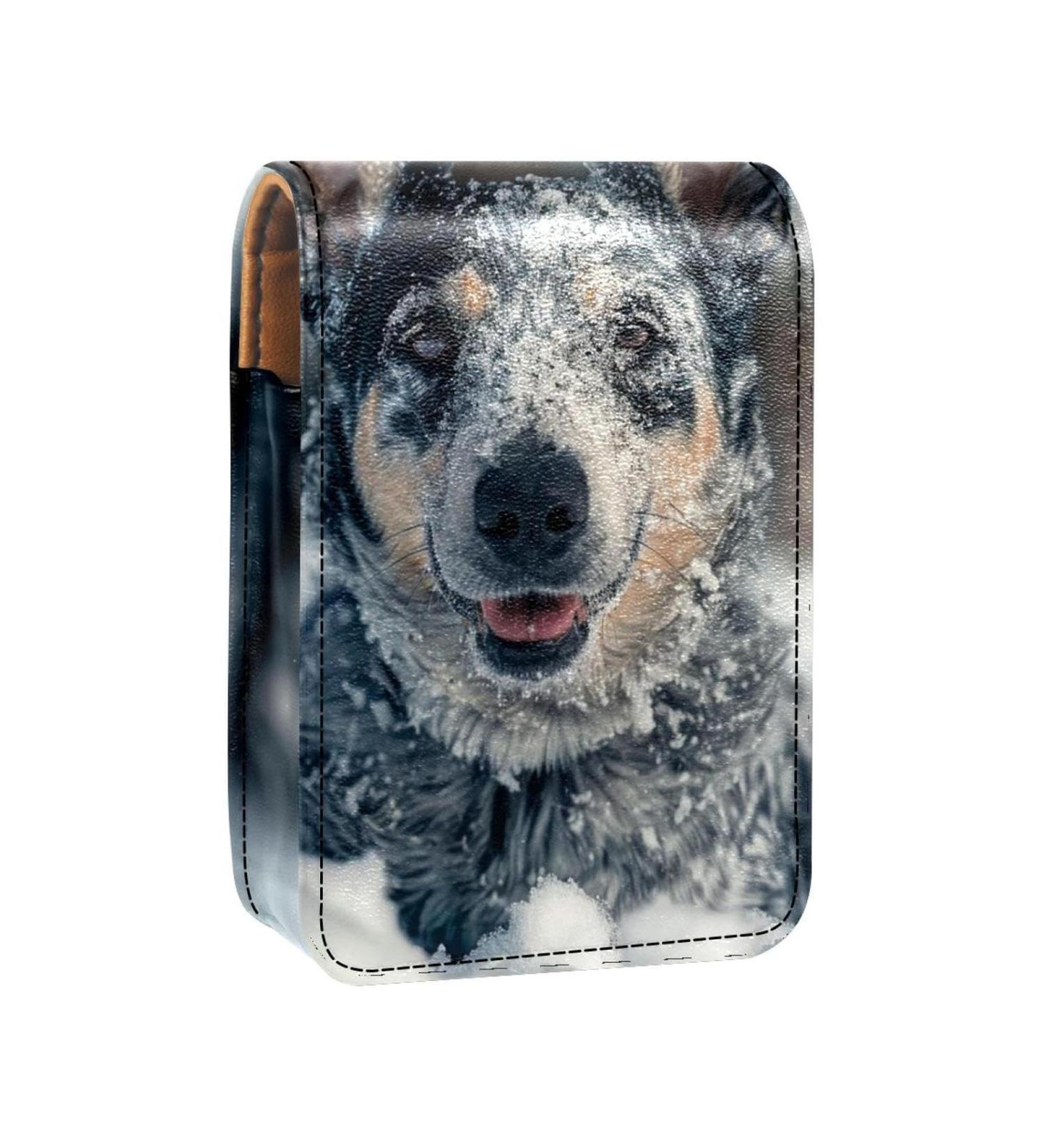 Travel Lipstick Organizer Case | Portable Makeup Bag with Mirror | Stylish Dog Snow Winter Design - Buy Online on GoSupps.com