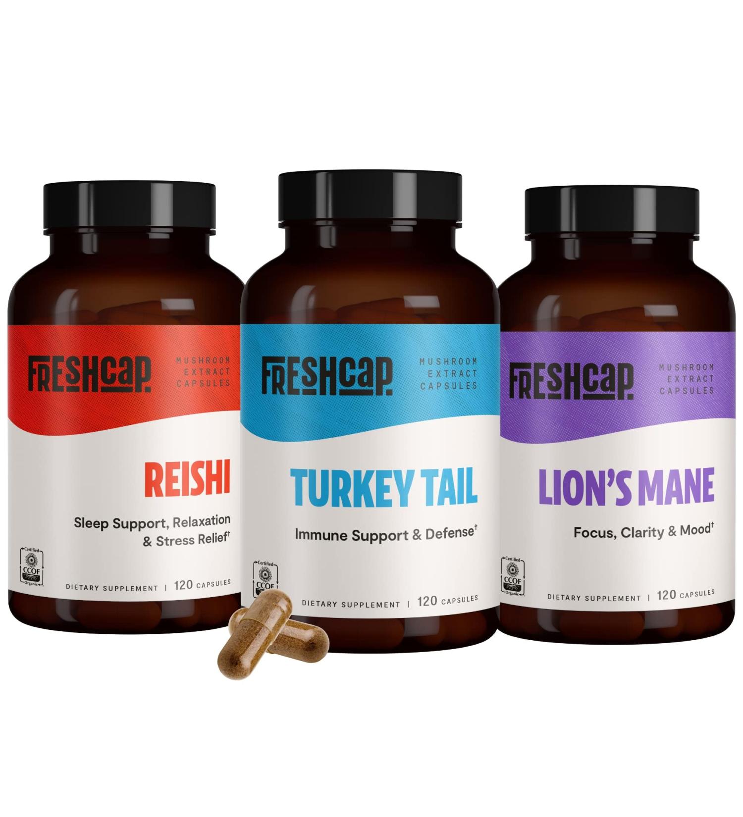 FreshCap Optimal Wellness Bundle (Lion's Mane Capsules Turkey Tail Capsules Reishi Capsules) - Buy Online on GoSupps.com