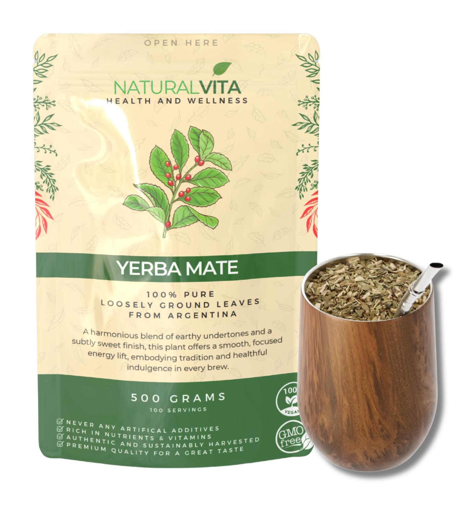 Premium Natural Vita Yerba Mate Starter Kit 500g - Includes Authentic Mate Gourd & Bombilla for Traditional Mate Tea Experience - Complete Yerba Mate Tea Set & Tea Cup - Buy Online on GoSupps.com