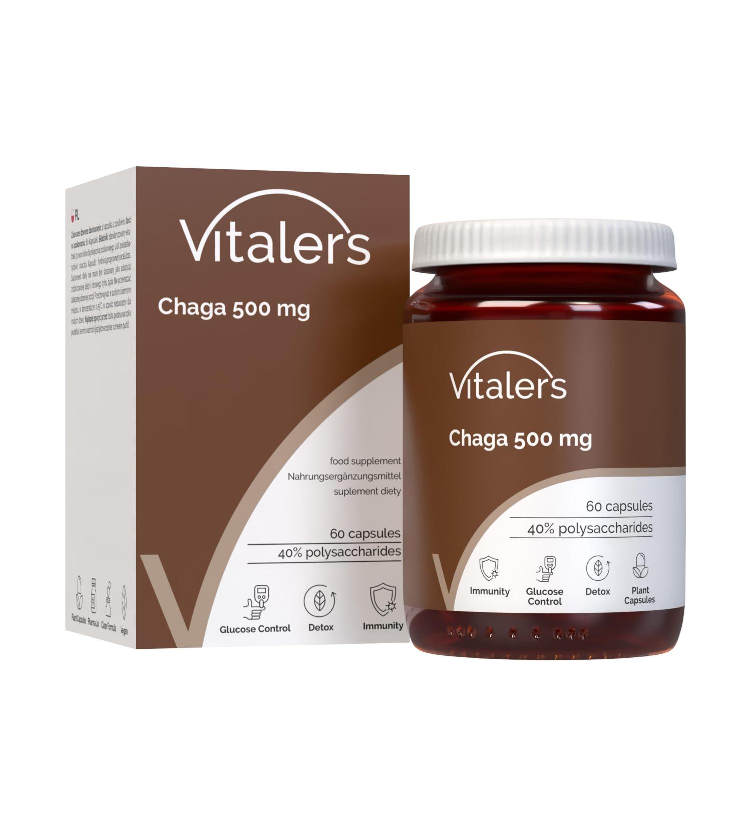 NMM Sp z oo Vitalers Chaga 500 mg 60 capsules vegan 2 months supplementation no preservatives pure composition - Buy Online on GoSupps.com