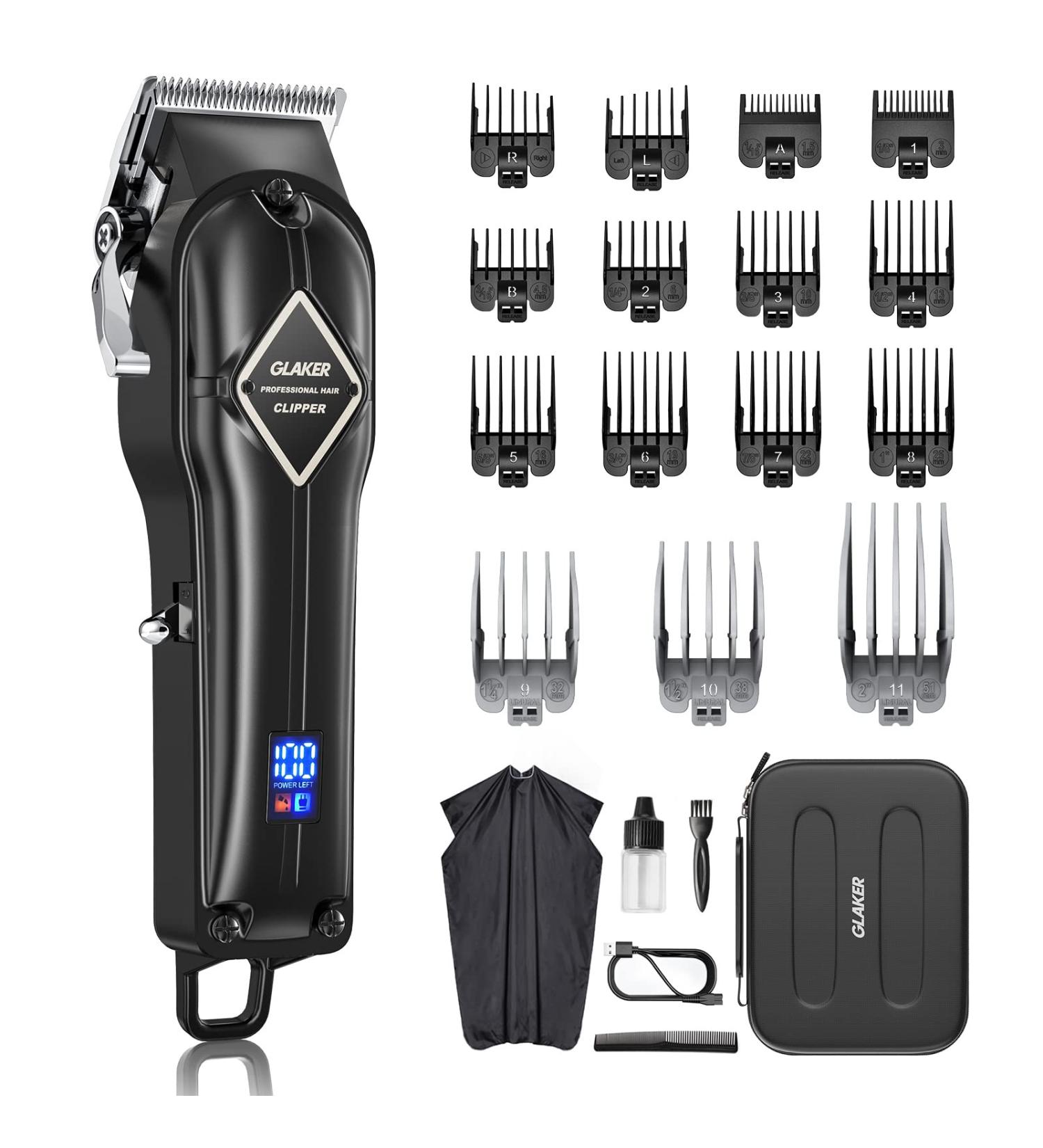 GLAKER Cordless Hair Clippers for Men - Professional Barber Clipper Kit with 15 Guide Combs for Haircut Trimming & Grooming - Black - Buy Online on GoSupps.com