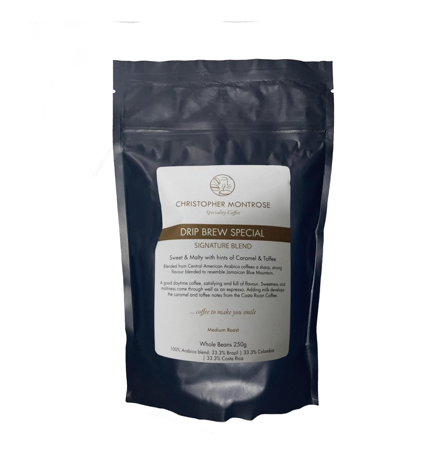 Christopher Montrose Coffee | Drip Brew Special | Signature Blend Whole Beans Coffee | Medium Roast | 250 Gram Pack 250.0 grams
