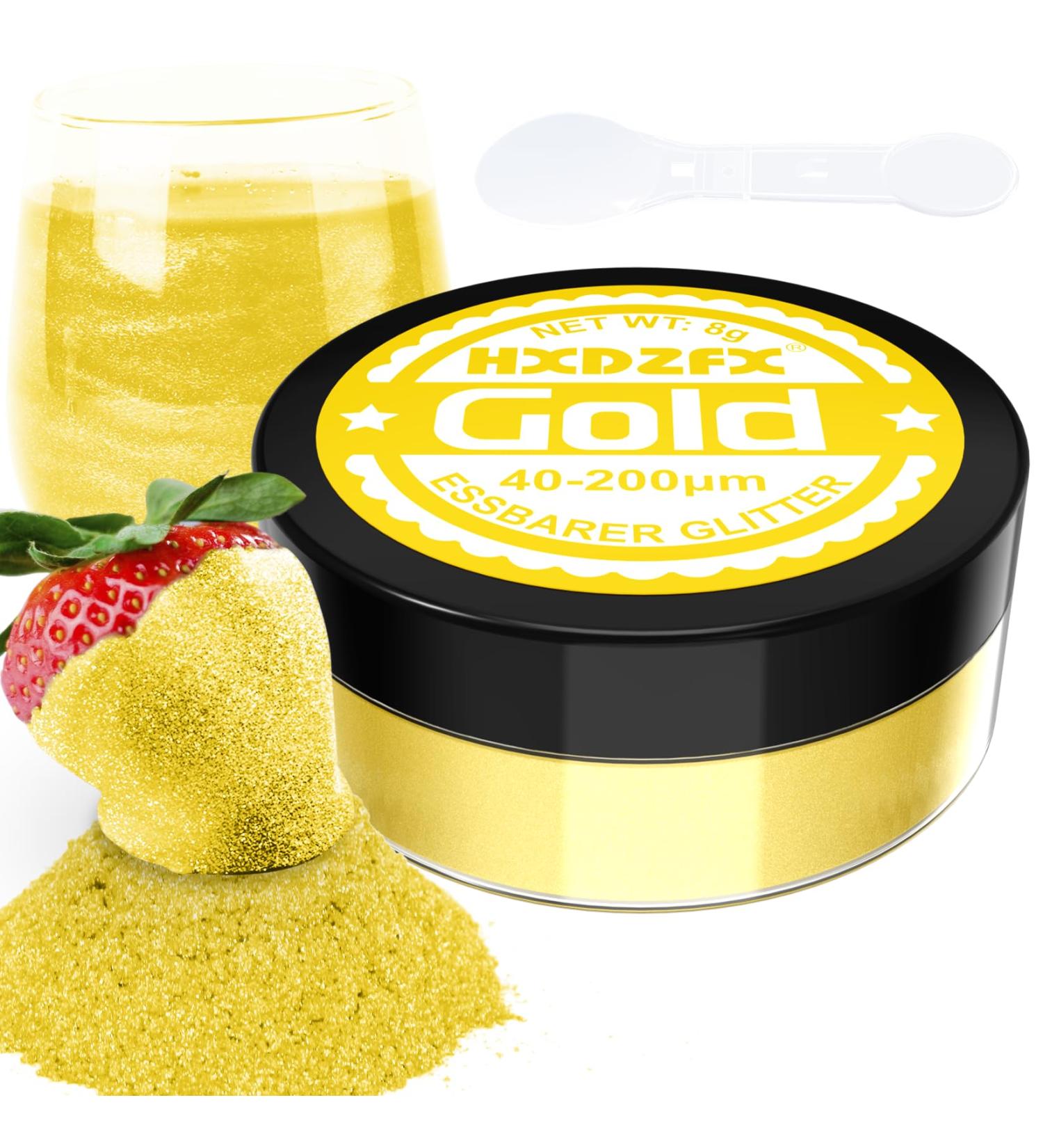 Edible Gold Glitter for Drinks & Desserts - Shimmering Food Coloring Powder (8G) for Cakes Chocolate Fondant - Buy Online on GoSupps.com