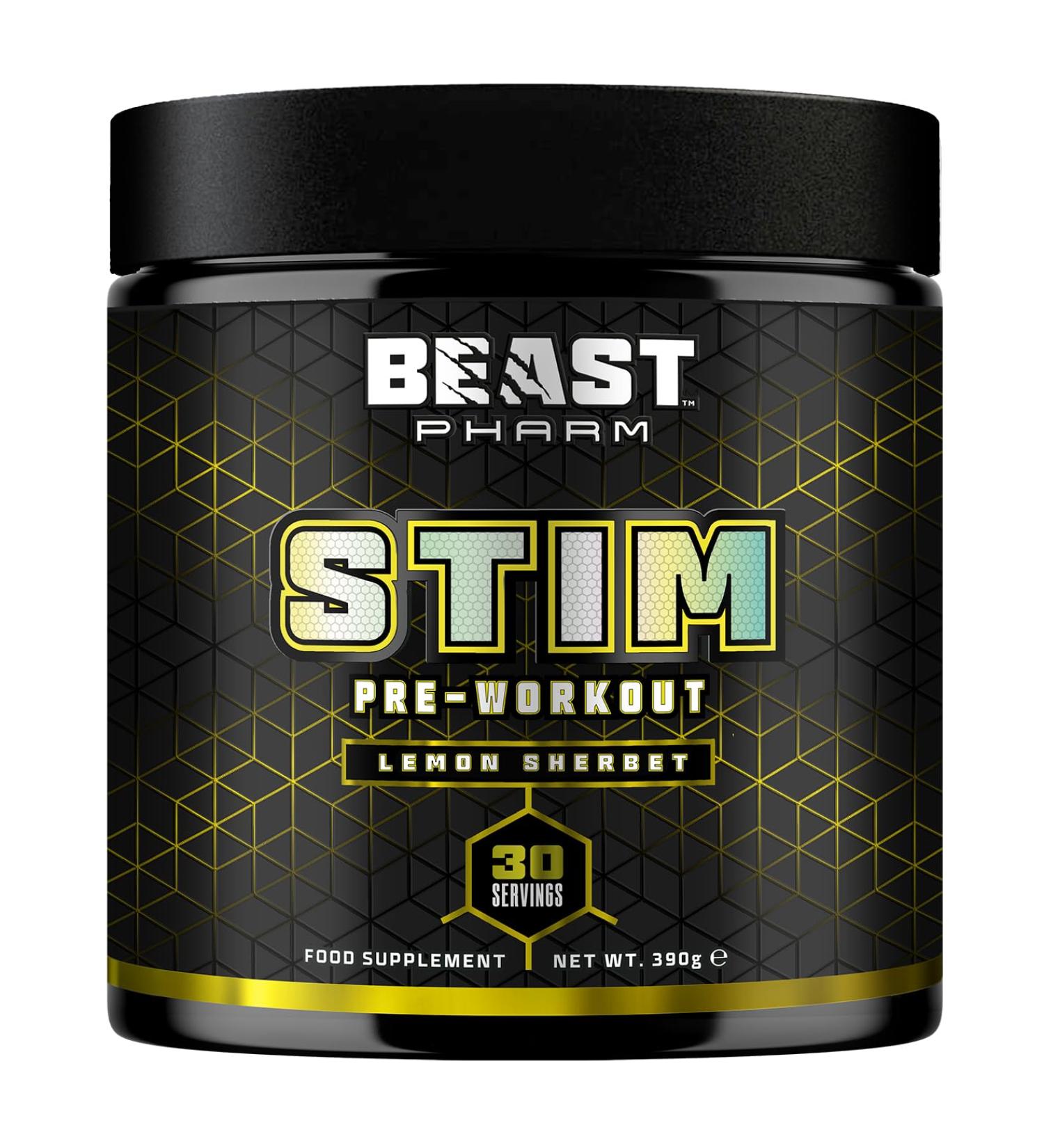 Beast Pharm STIM Pre Workout 390g - Lemon Sherbet Flavor | 30 Servings - Buy Online on GoSupps.com