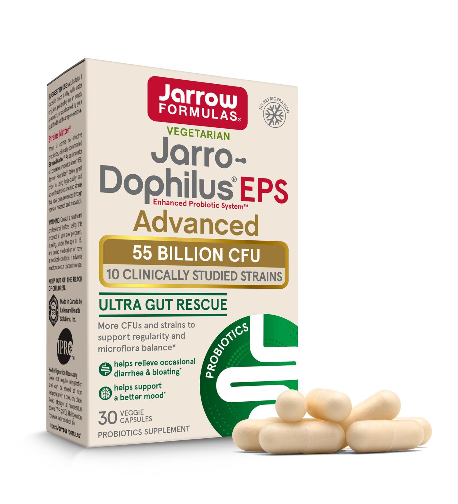 Jarrow Formulas Jarro-Dophilus EPS Advanced 55 Billion CFU Probiotics Digestive Support for Adults 30 Probiotic Supplement Veggie Capsules Up to 30 Day Supply - Buy Online on GoSupps.com