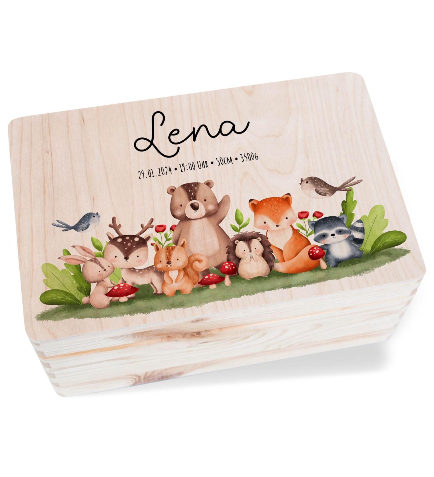 Personalized Wooden Baby Souvenir Box | Forest Animals | Custom Name Date & Size | Perfect Baby Gift - 30x20x14 cm - Buy Online on GoSupps.com