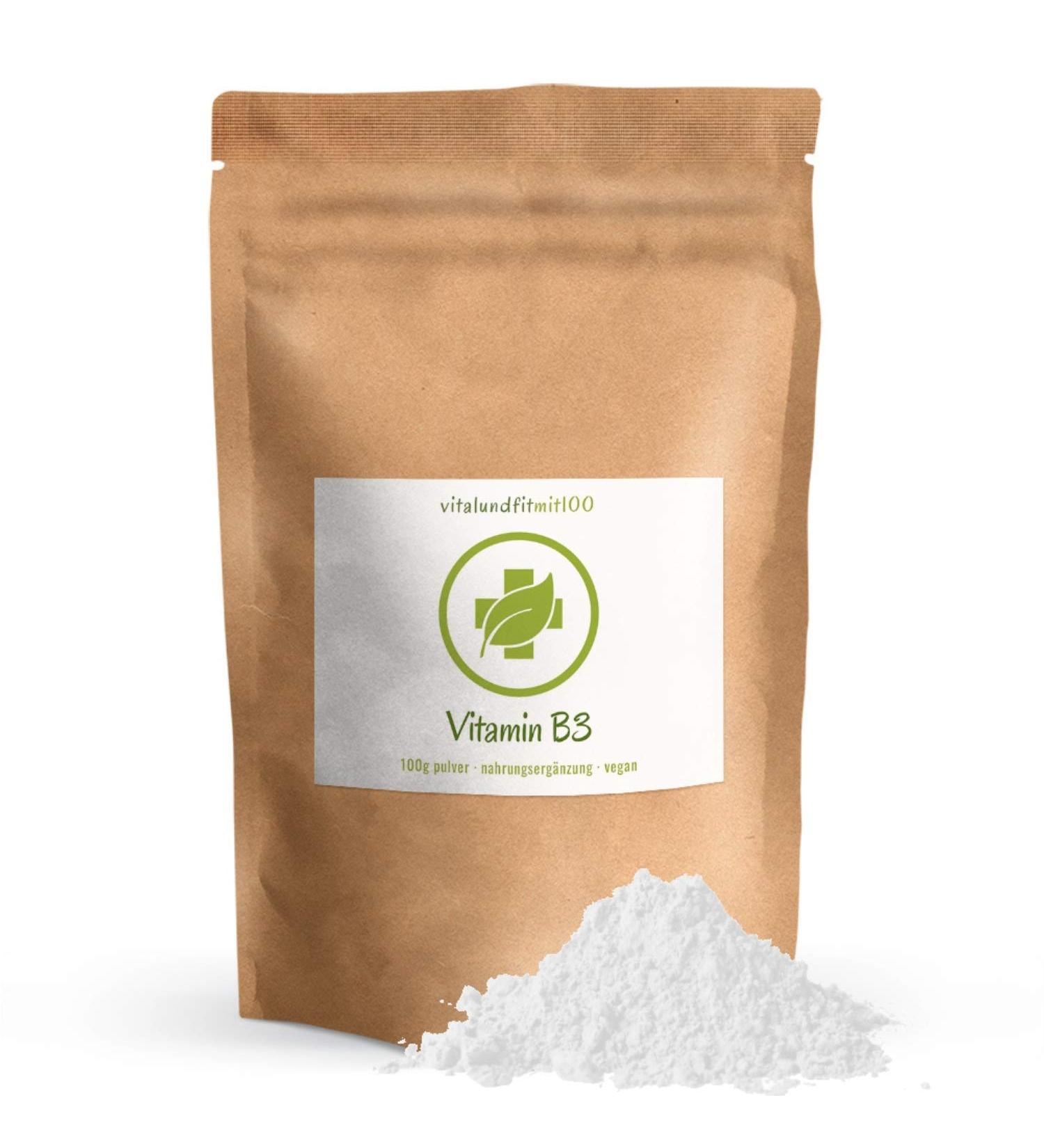 Vitamin B3 (Nicotinamide) Powder - 100g | Certified Pure Vegan Gluten-Free & Residue-Free - Buy Online on GoSupps.com