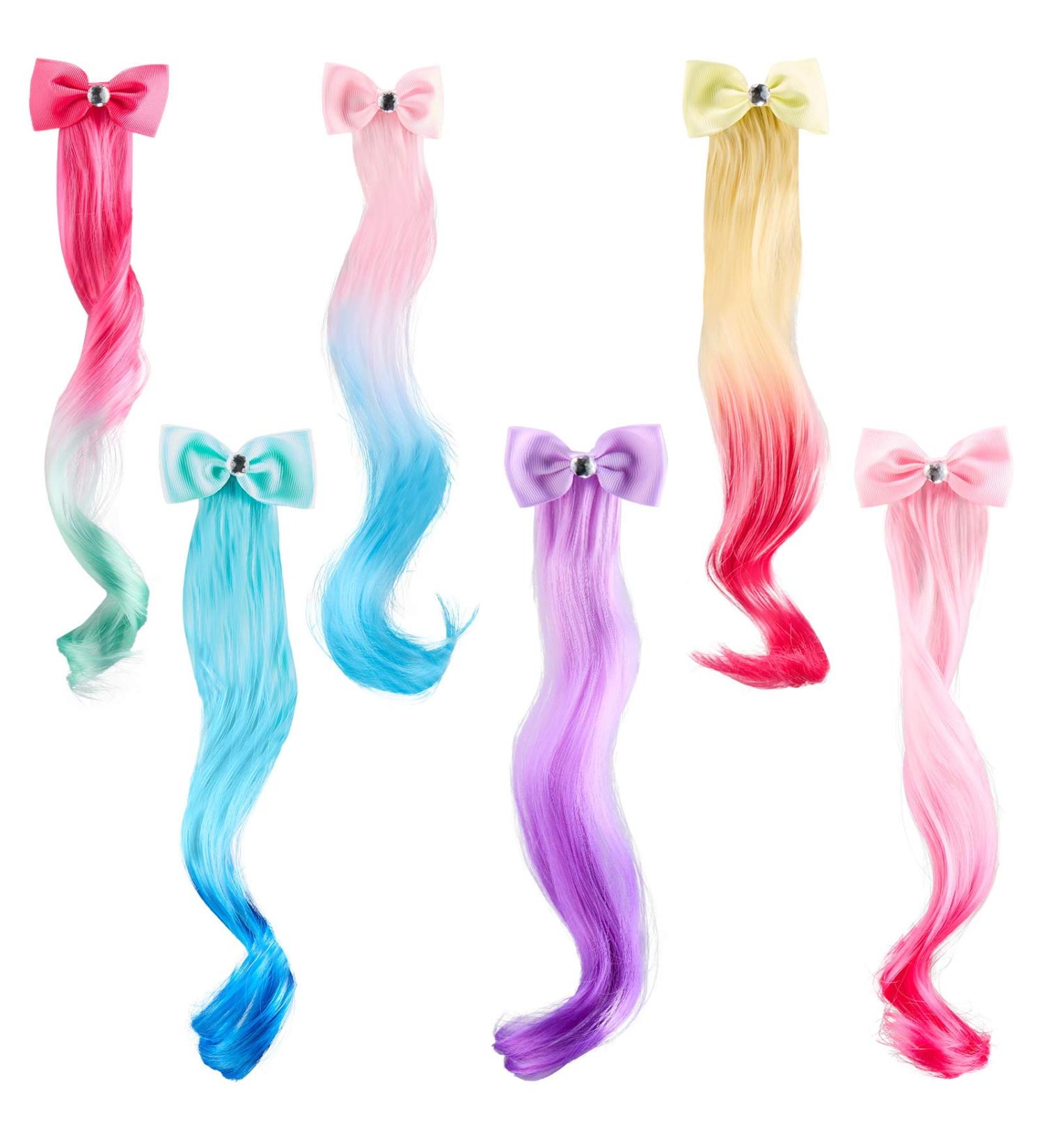 Girls Hair Bow Ribbon Barrettes - Set of 6 Alligator Clip Hair Bows in 6 Colors for Toddler Girls and Baby Children - Hair Extension Accessory - Buy Online on GoSupps.com