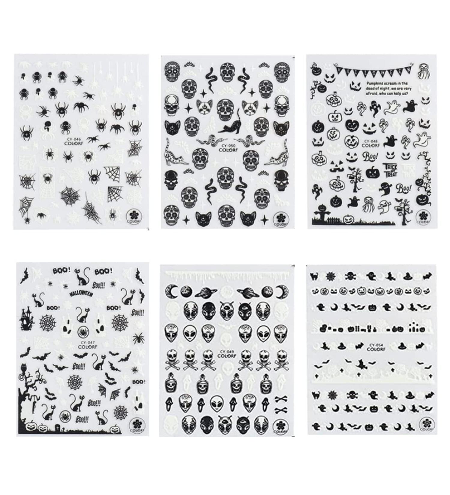 Halloween Nail Art Stickers Glow in The Dark Nail Decals 3D Self-Adhesive Fluorescent Nail Stickers Skull Spider Witch Ghost Pumpkin Bat Snake Nail Design Halloween decorations - Buy Online on GoSupps.com