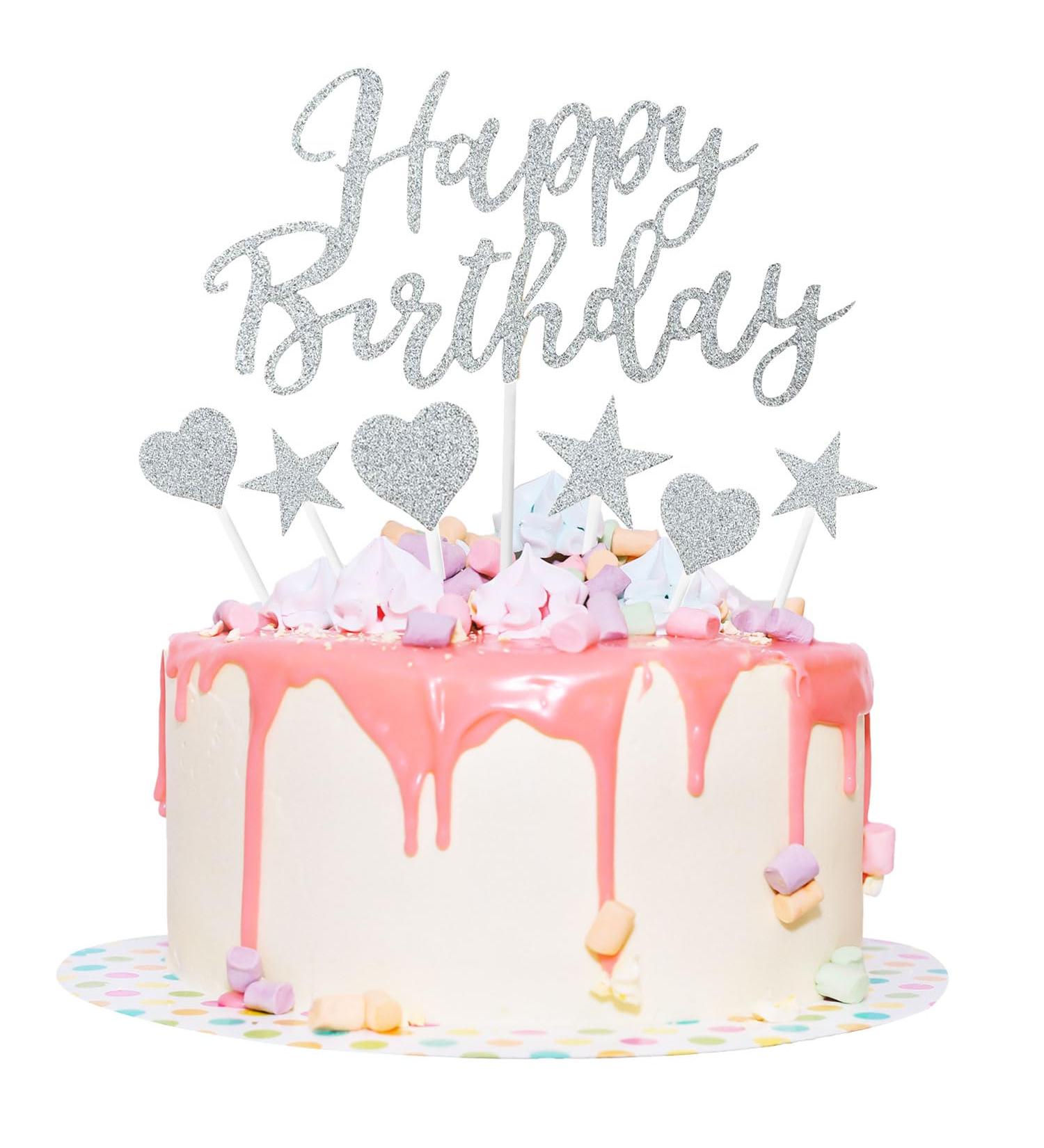 11 Pcs Happy Birthday Cake Topper Birthday Cake Toppers Cupcake Toppers Glitter Star Cake Decorations for Women Man Birthday Party Anniversary Wedding Kids (Silver) - Buy Online on GoSupps.com