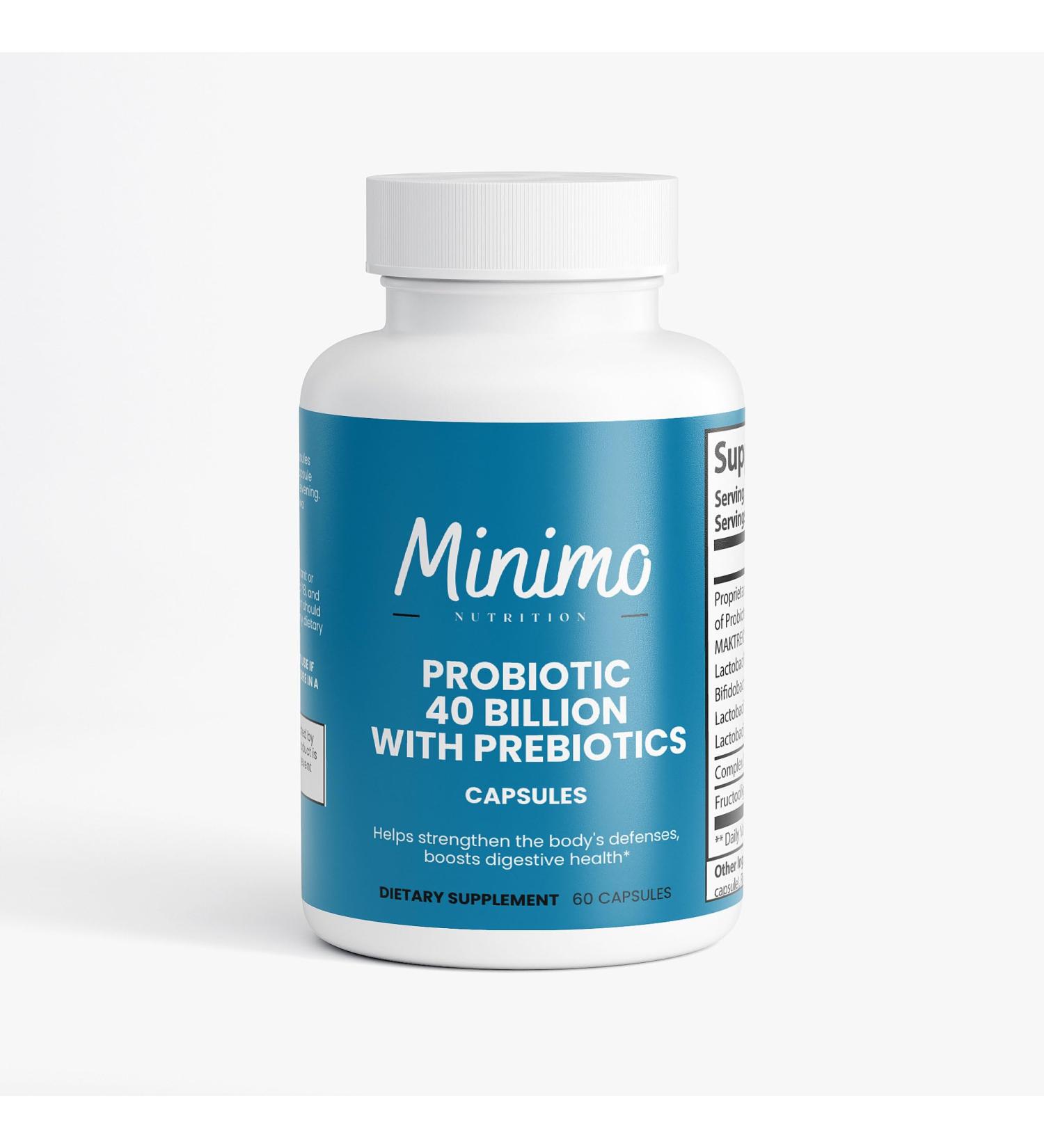 Minimo Nutrition Probiotic 40 Billion with Prebiotics Digestive & Gut Health - Supports Occasional Constipation Diarrhea Gas & Bloating - Probiotics for Women & Men 60 ct. - Buy Online on GoSupps.com