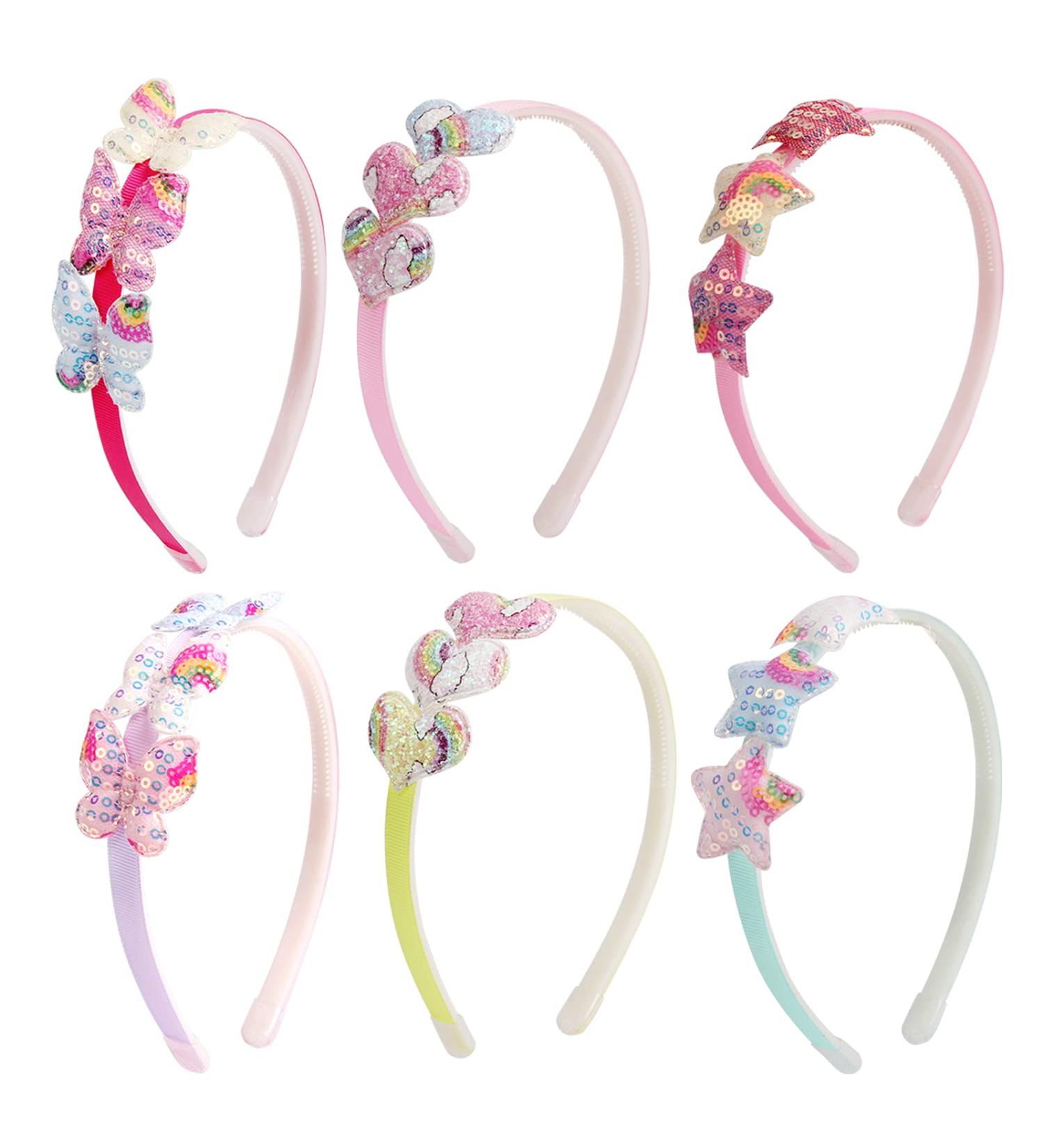 Fishdown Girls Glitter Headbands - 6Pcs Toddler Sequin Non-slip Hair Bands for Kids, Multicolor - Buy Online on GoSupps.com