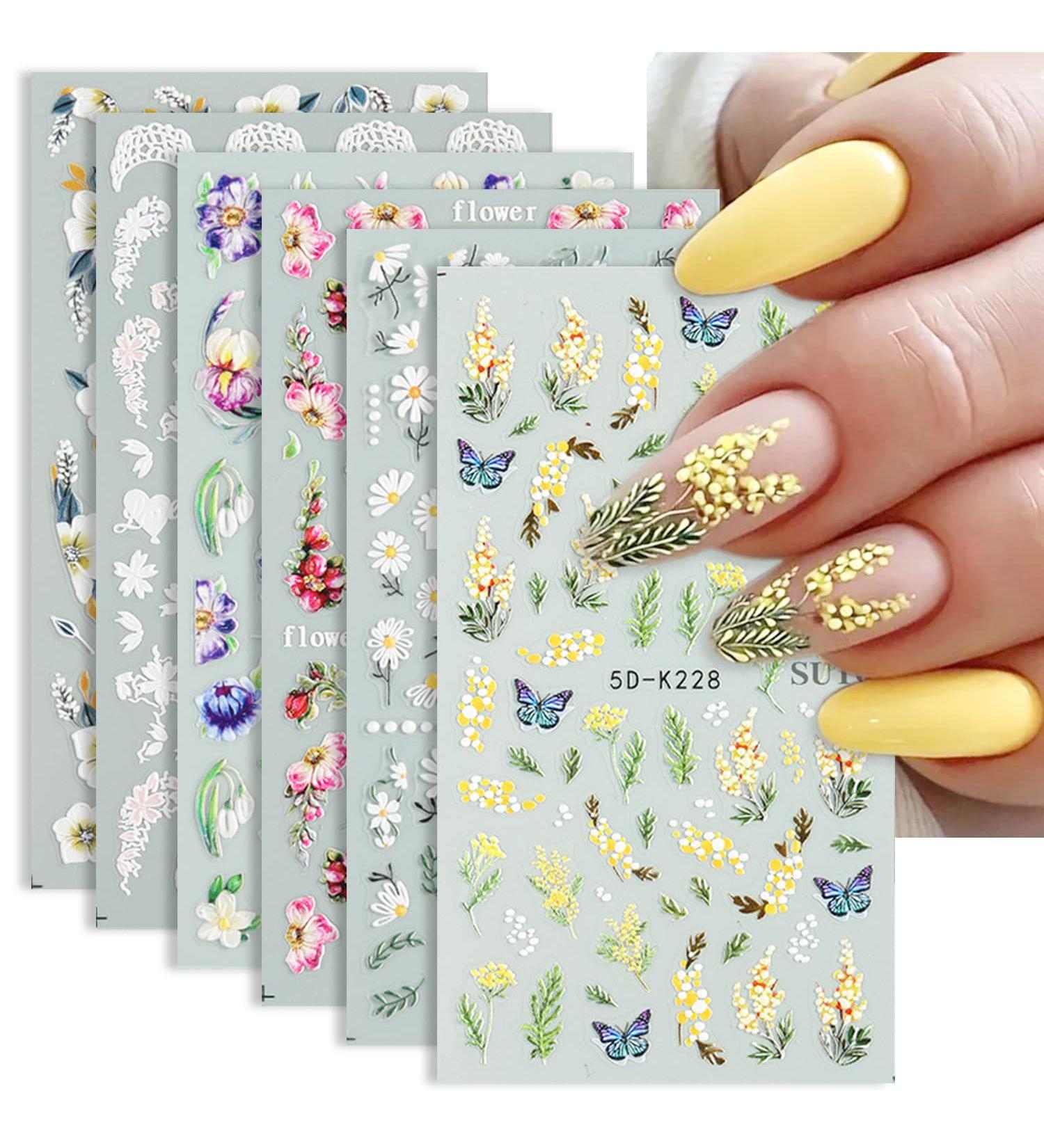 6pcs 5D Flower Nail Art Stickers - Spring/Summer Embossed Design Accessory - Buy Online on GoSupps.com