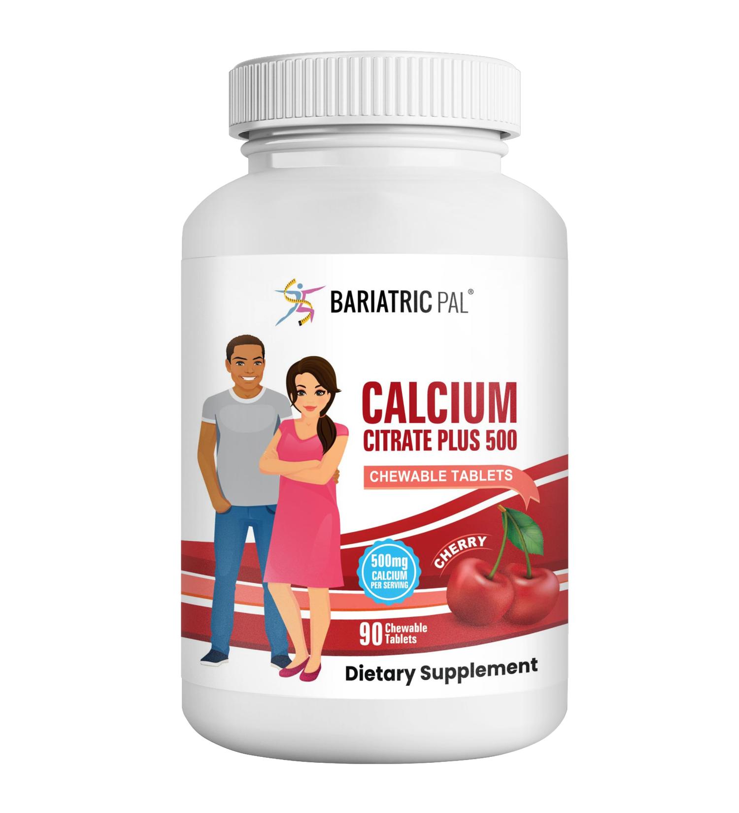 BariatricPal Calcium Citrate 500mg Chewable Tablets - Cherry (30-Day Supply) 90 Count (Pack of 1)