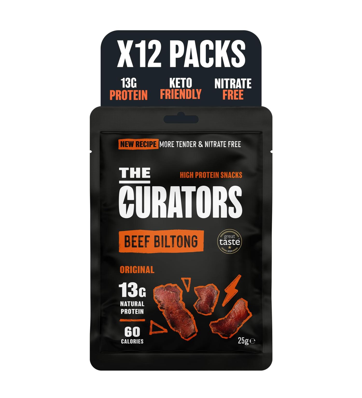  THE CURATORS THE CURATORS Original Beef Biltong Set of 12 packs of 12 protein-rich and gluten-free appetizers 28 g - Buy Online on GoSupps.com