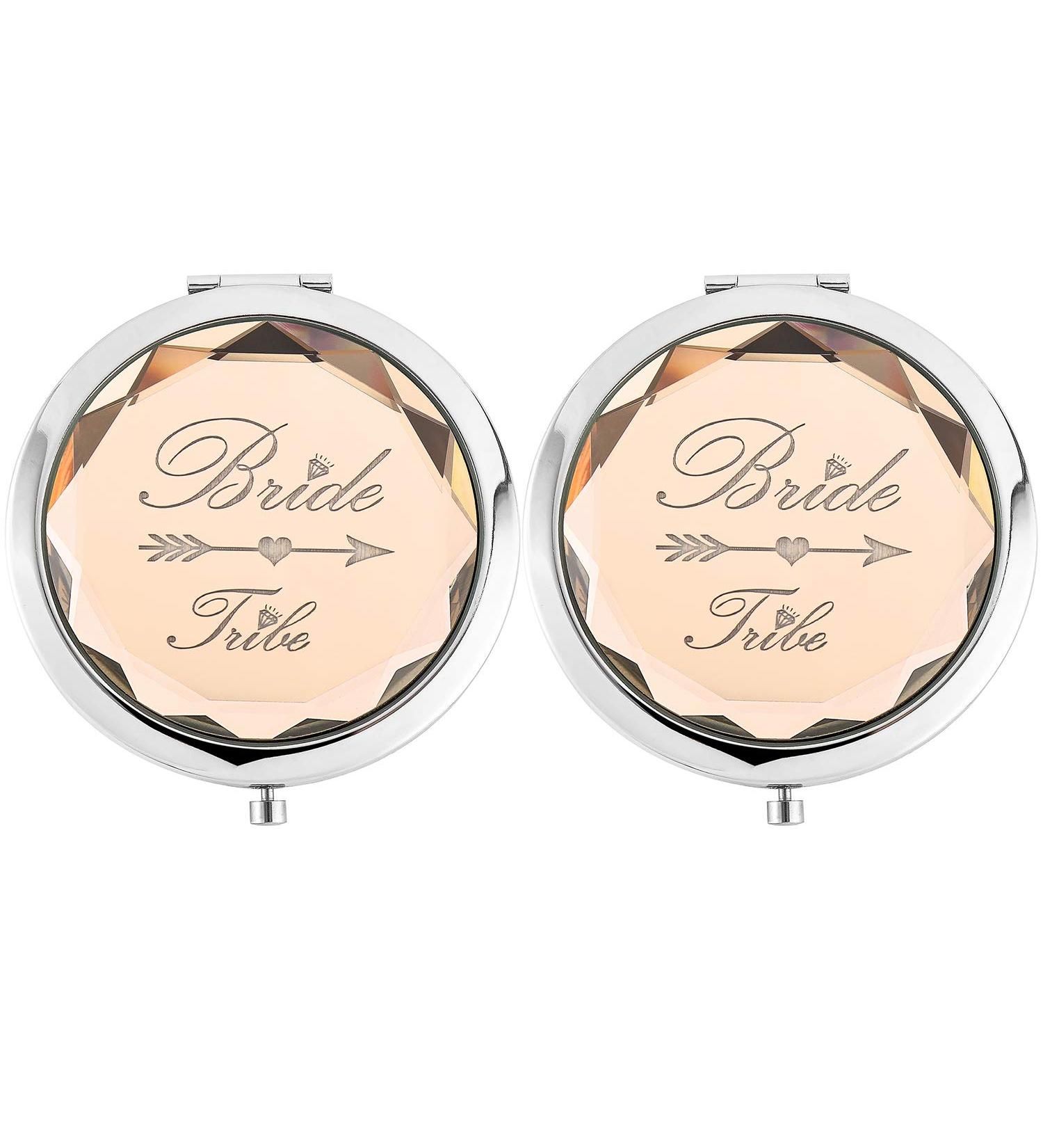 2 Pack Bride Tribe Crystal Compact Makeup Mirrors - Bachelorette Party & Bridesmaid Proposal Gifts (Champagne) - Buy Online on GoSupps.com