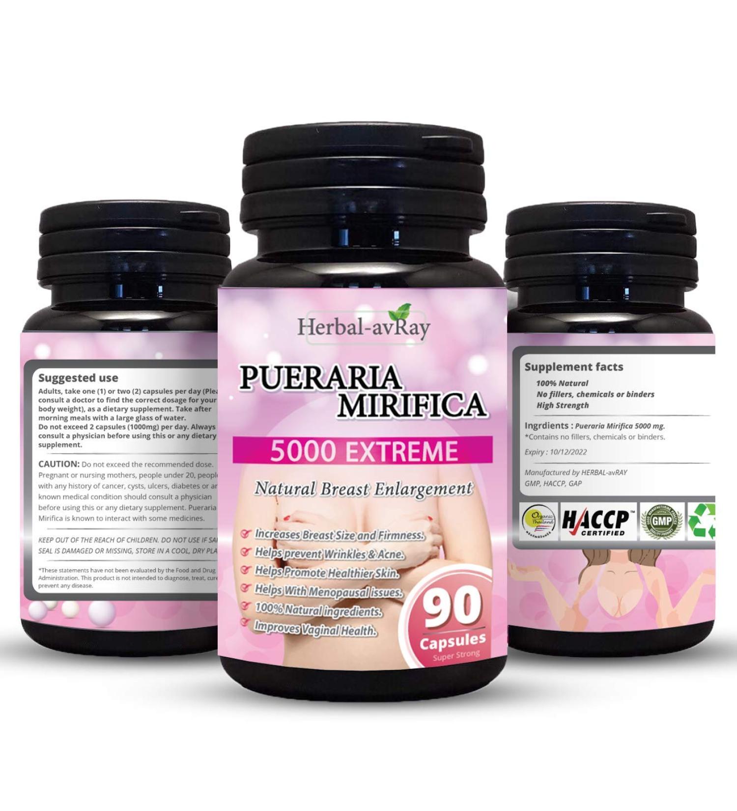 Pueraria Mirifica 5000mg Capsules - Natural Breast Enhancement & Menopause Relief - 90 Vegetarian Capsules - Buy Online on GoSupps.com
