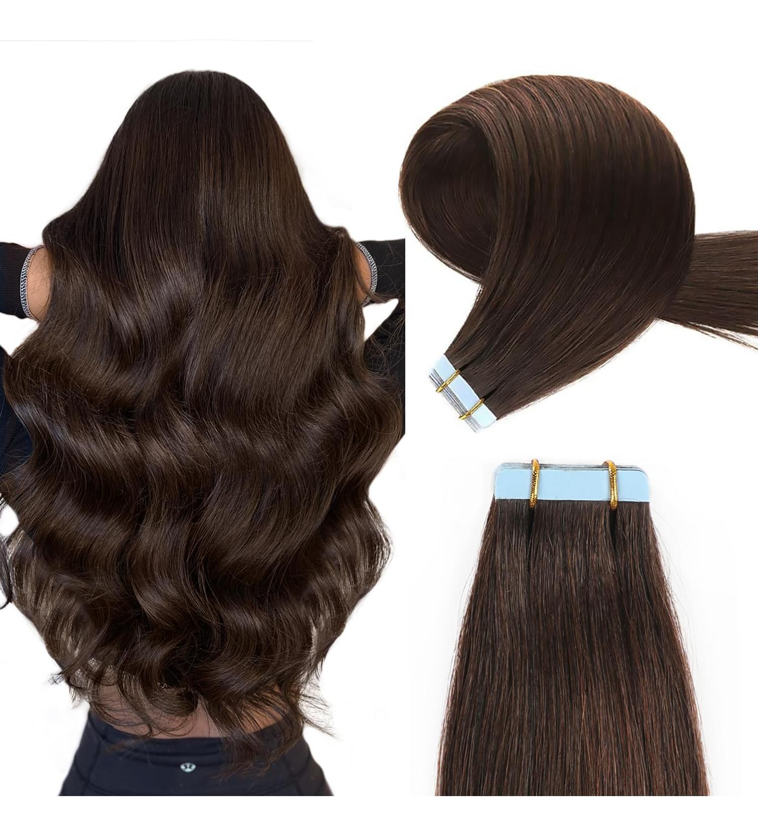 Buy Yilite Tape Extensions - 65cm Dark Brown Real Hair | 20 Pieces 60g Silky Straight Invisible Skin Weft - Buy Online on GoSupps.com