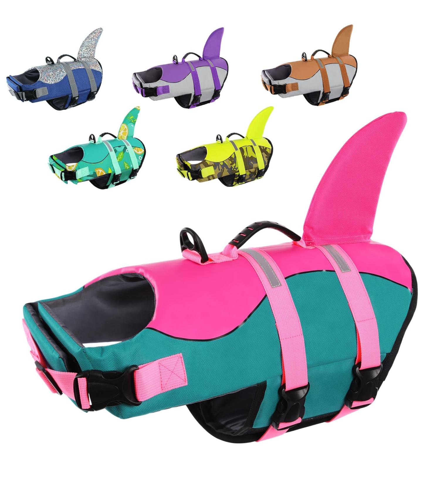 Shop Cit toile Dog Life Jacket - Shark Design Safe & Lightweight Swimming Vest for All Dog Sizes - Reflective & Durable in Denim Blue XL Pink + Blue - Buy Online on GoSupps.com