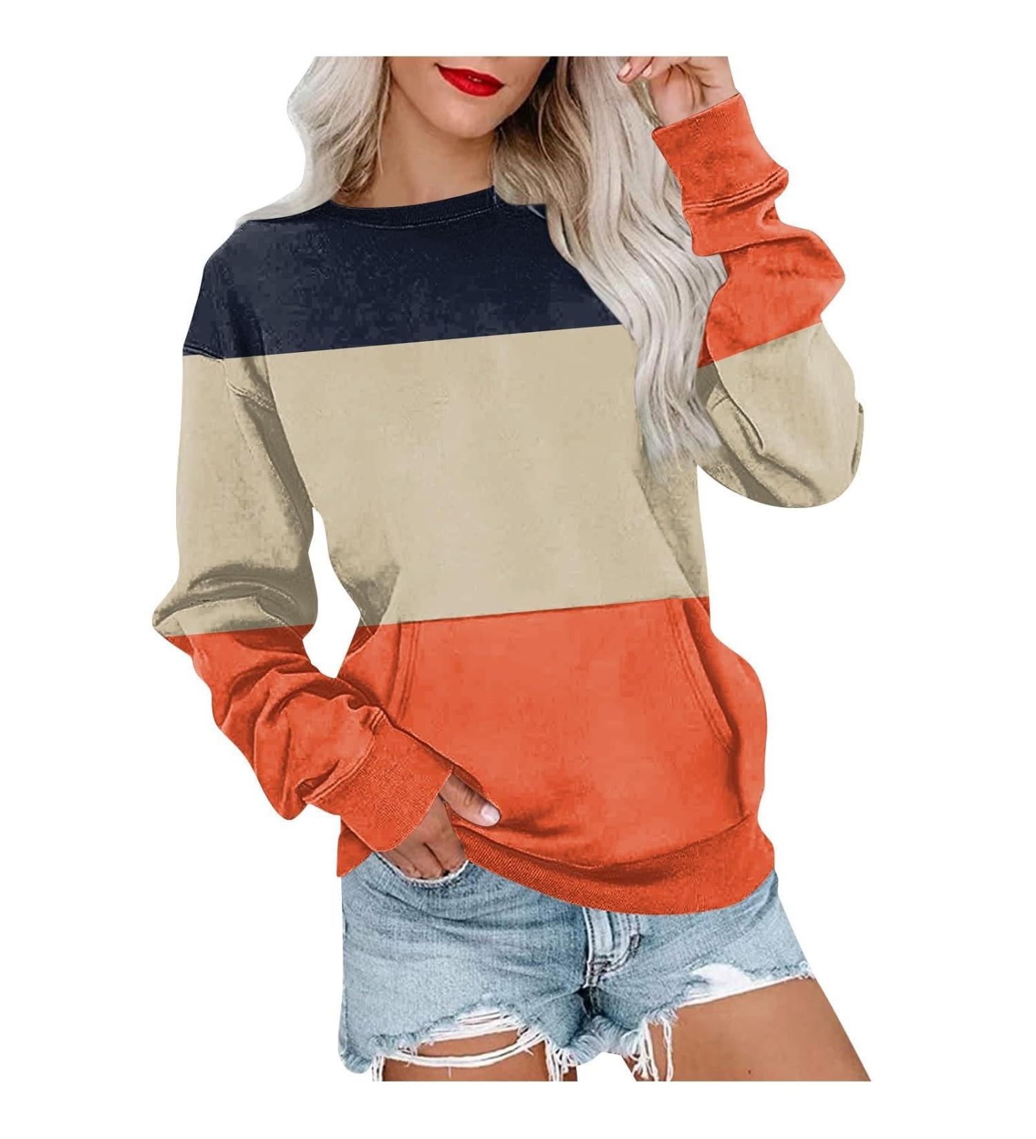GJPRXCx Women Oversized Sweatshirt with Pocket Long Sleeve Casual Crewneck Sweatshirt Drop Shoulder Ribbed Cuff Hem Pullover Large 01_orange - Buy Online on GoSupps.com