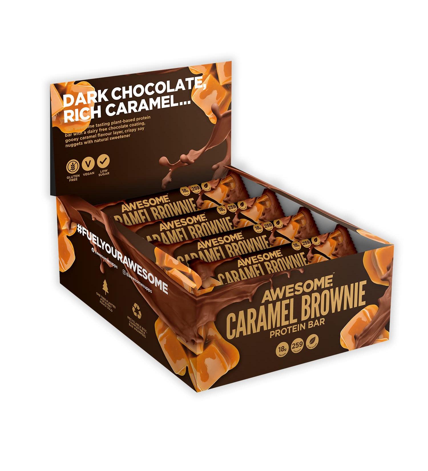 Awesome Supplements Protein Bars by Ben Coomber 17-20g of Protein 100% Plant Based Triple Layered 4 Texture Bar Gluten Free & Diary Free Caramel Brownie - Buy Online on GoSupps.com