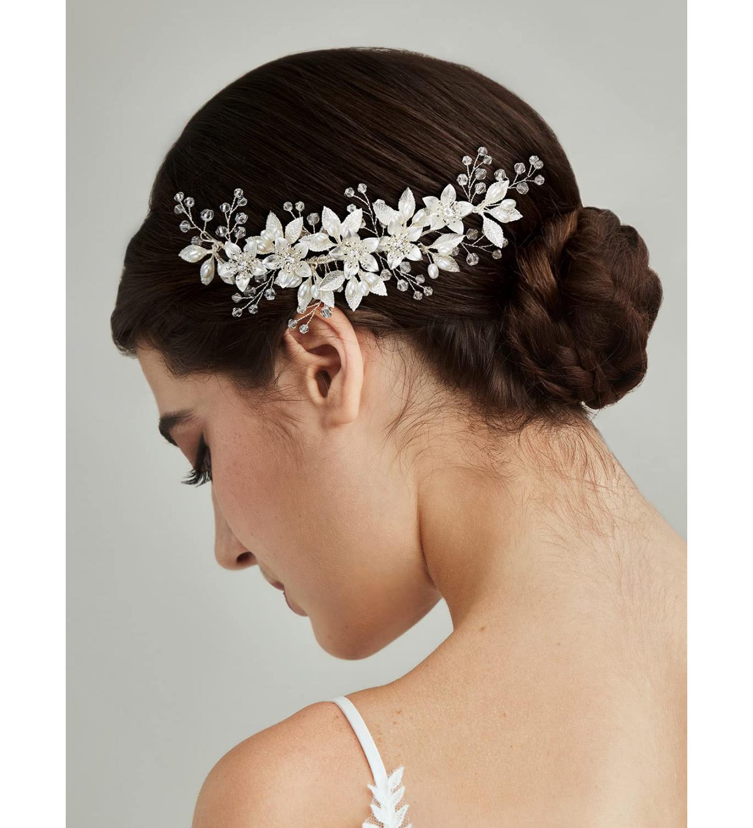 SWEETV Rhinestone Bride Wedding Hair Comb with Pearl Bridal Hair Piece - Handmade Crystal Hair Clip for Women and Girls in Silver - Buy Online on GoSupps.com
