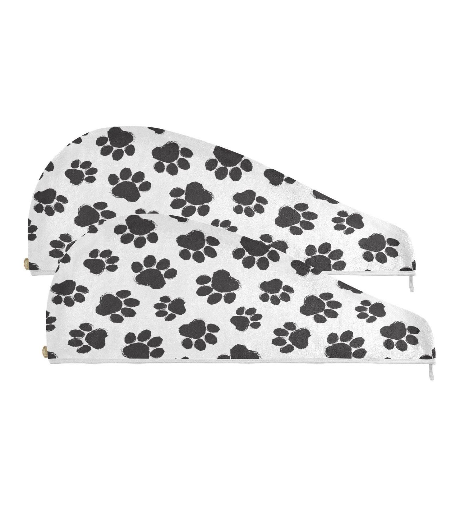 Black Graffiti Paw Dry Hair Cap Set - Quick Drying Towel & Button Headband | Super Absorbent Soft & Comfortable - International Shipping Available - Buy Online on GoSupps.com