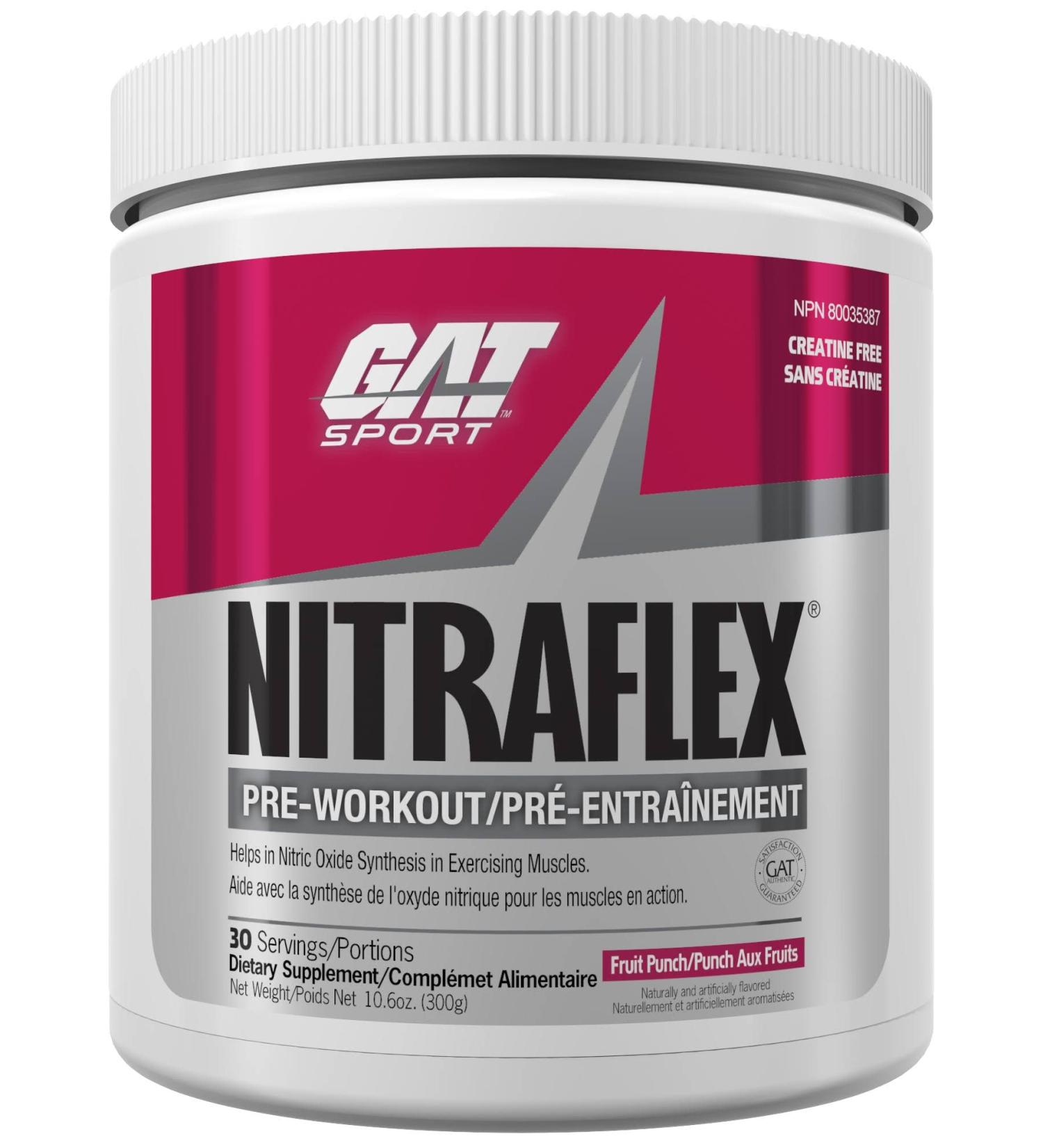 GAT-Sports Nitraflex Pre-Workout Powder | Increases Nitric Oxide Production Boosts Strength Energy Focus & Exercise Performance | 30 Servings (Fruit Punch) - Buy Online on GoSupps.com