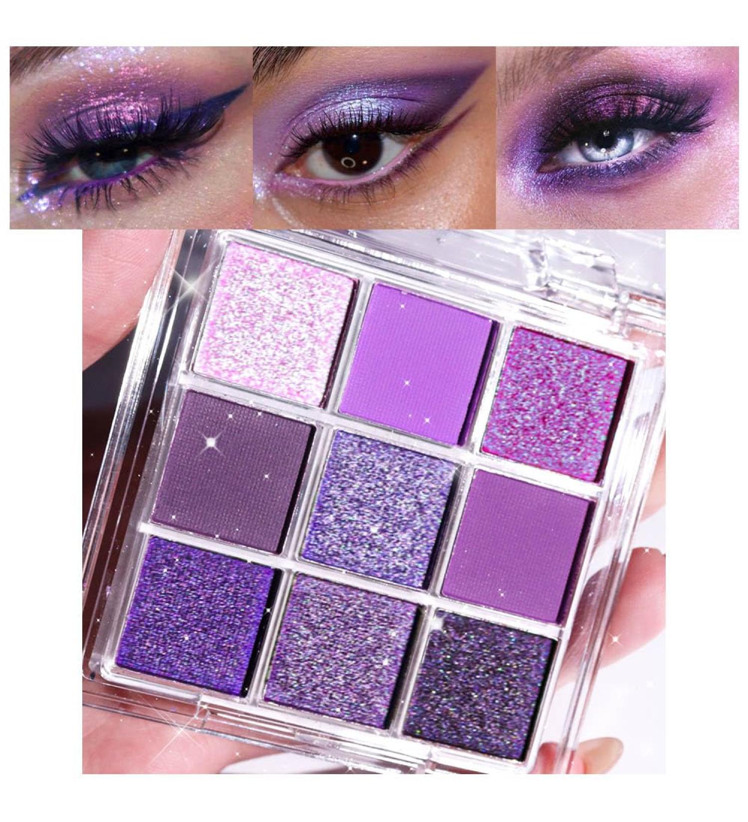 Premium 9 Color Eyeshadow Palette - Glitter & Matte Waterproof Makeup in Purple Pink Lavender | Highly Pigmented Shimmer Sparkling Party Ready - Buy Online on GoSupps.com