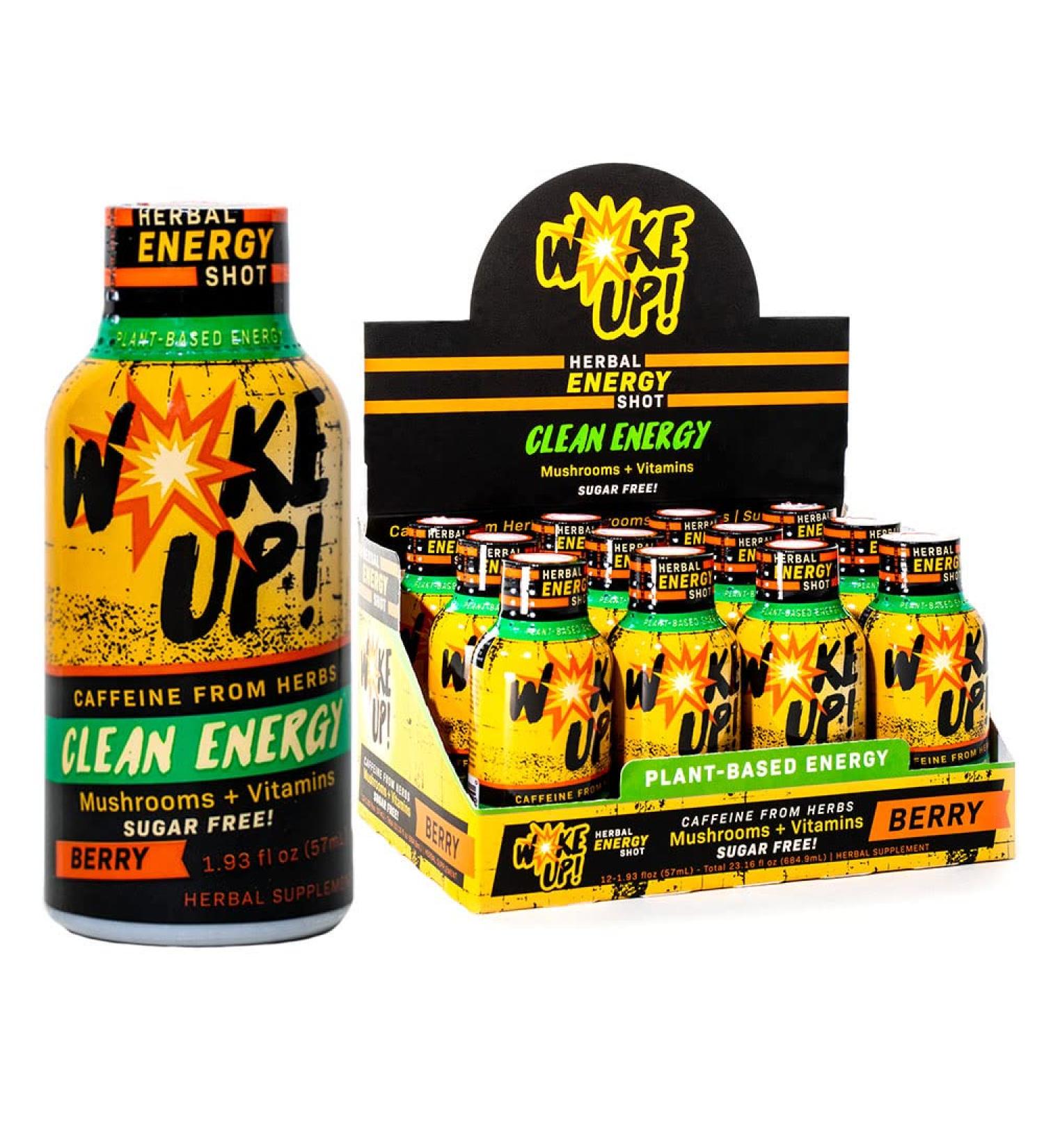 Woke Up! Energy Shot - Sugar Free Natural Energy Drink with Vitamin B12, Lions Mane & Yerba Mate - Immunity Boost, Extra Strength - Berry Flavor (12 Pack) - Buy Online on GoSupps.com
