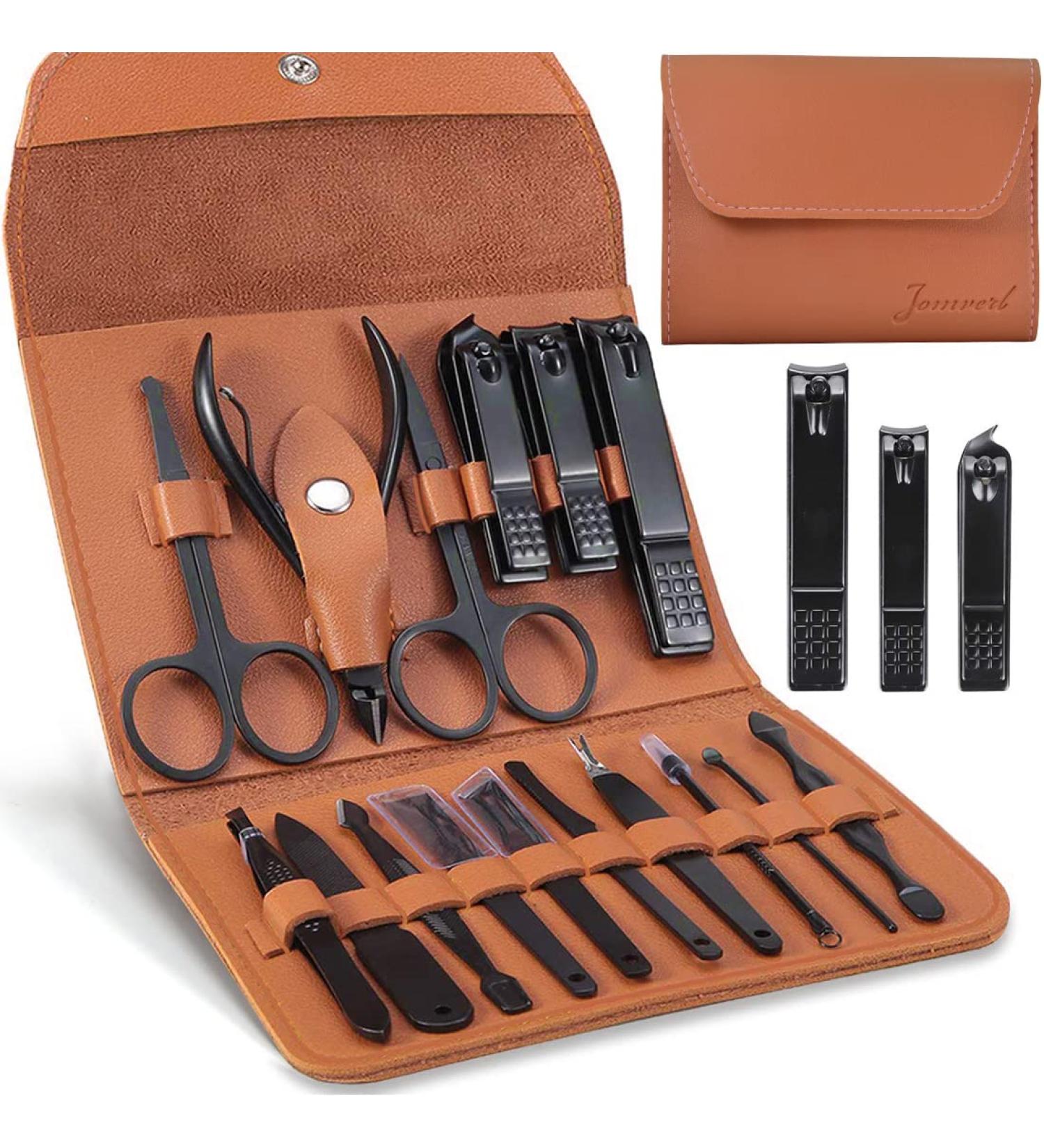 Jomverl Professional Manicure and Pedicure Kit - 16-in-1 Nail Care Tools with Leather Travel Case for Men and Fathers - Buy Online on GoSupps.com