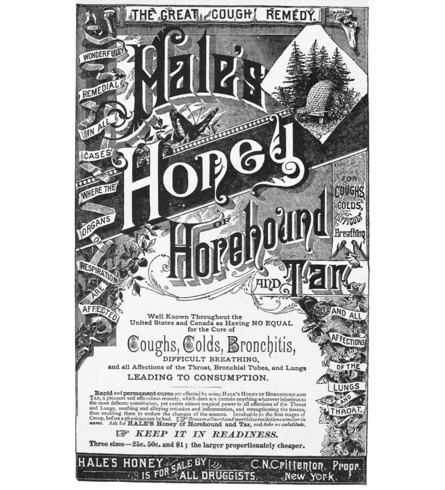 Patent Medicine Namerican Advertisement 19Th Century For The Great Cough Remedy HaleS Honey Of Horehound Tar Poster Print by (18 x 24)