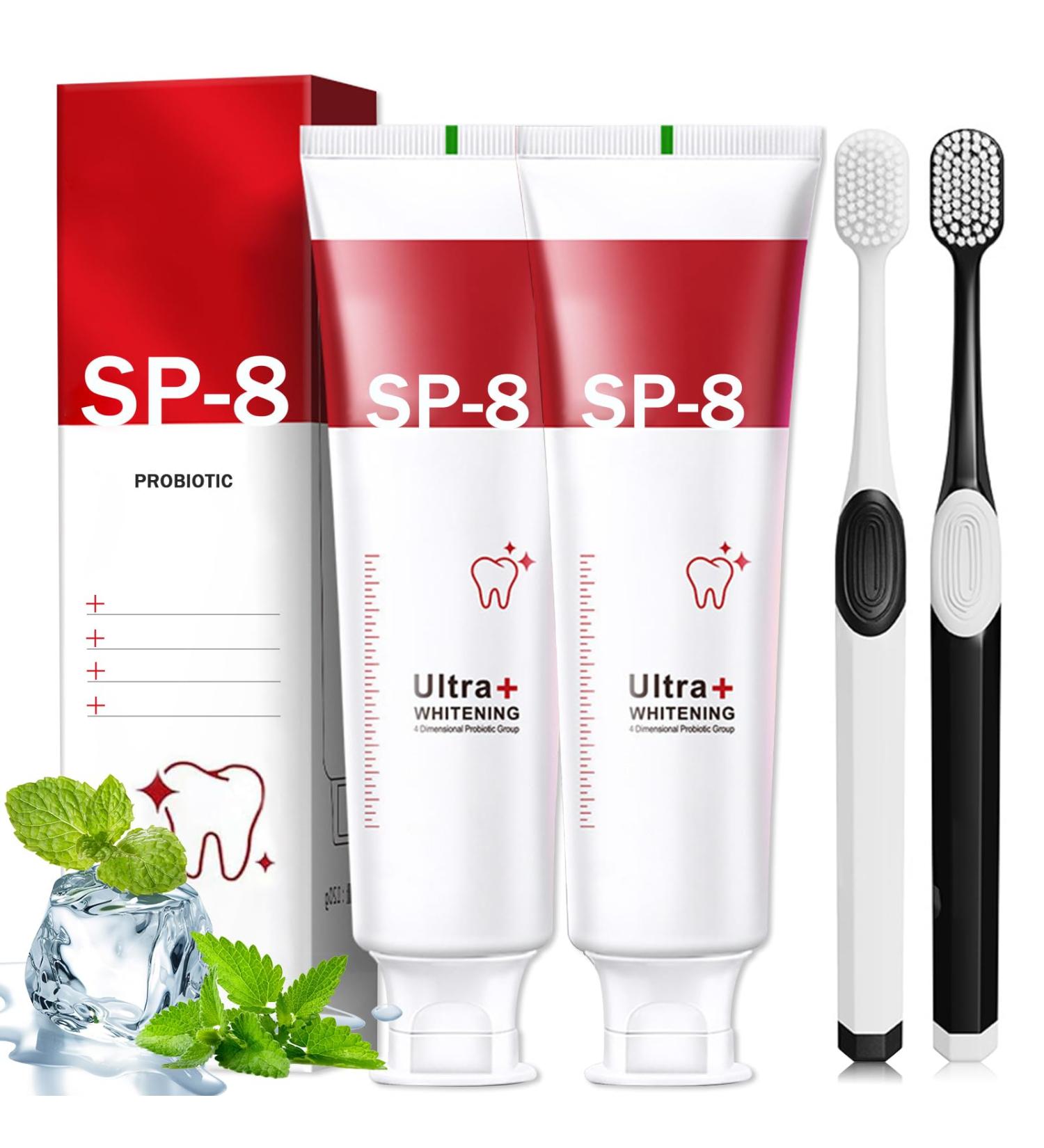 SP-8 Probiotic Toothpaste - Ultra Whitening & Brightening Teeth Whitening Kit with Toothbrush (2) - Shop Internationally - Buy Online on GoSupps.com