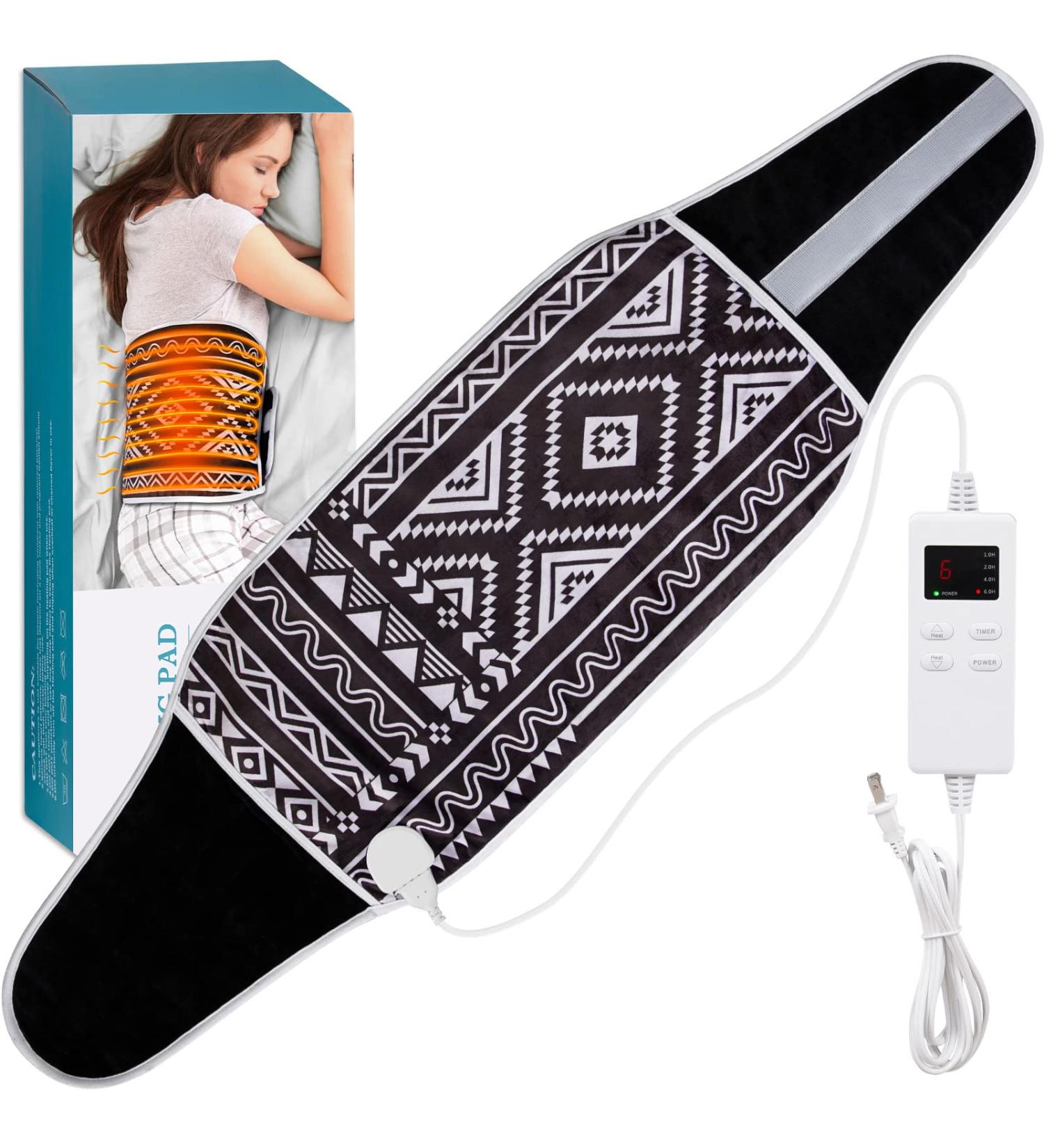 XL Electric Heating Pad for Back Pain Relief - 12x47 Large with 6 Heat Settings and Auto Off - Ideal for Period Cramps, Neck, and Shoulders - Black - Buy Online on GoSupps.com