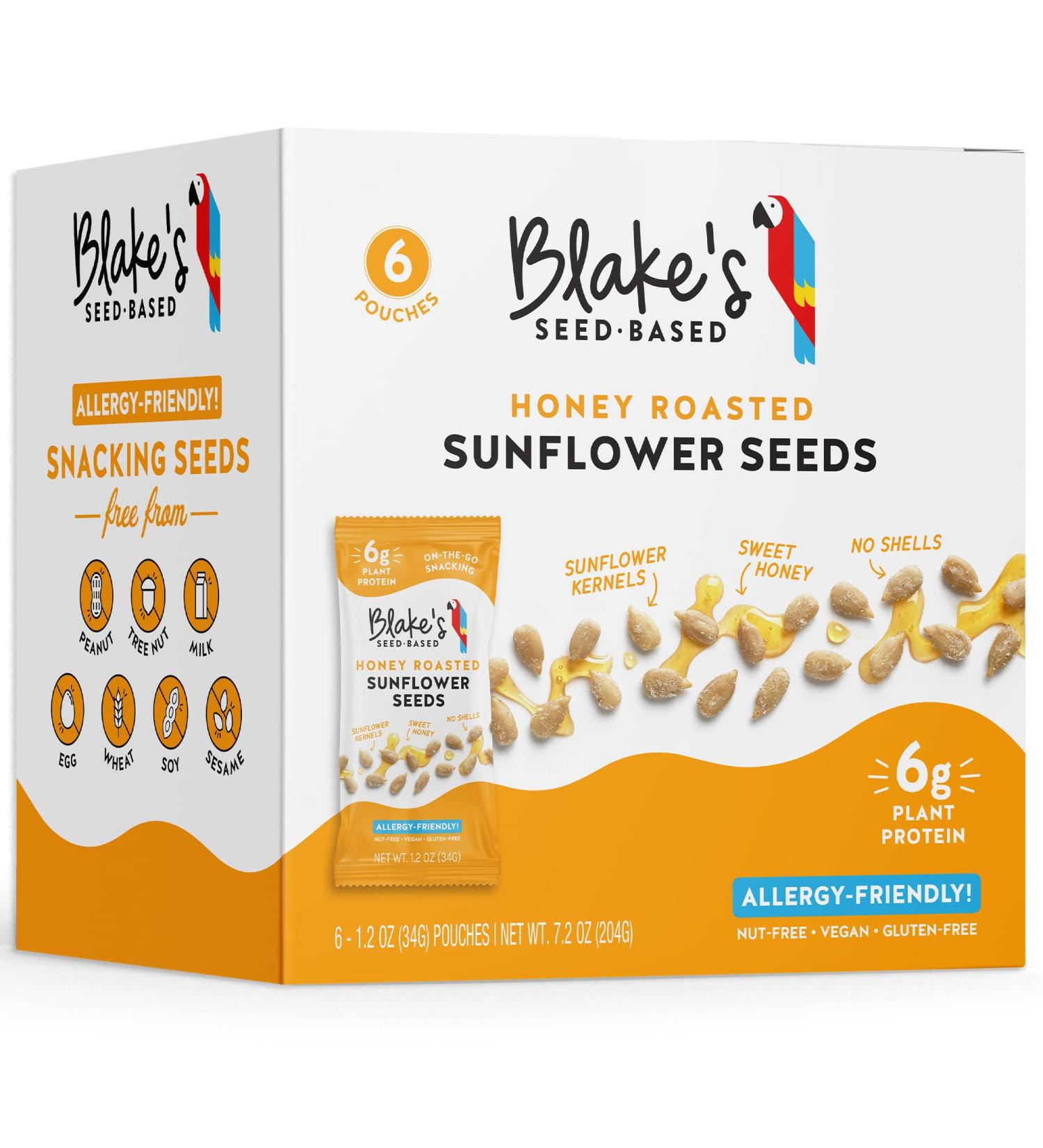 Blakes Honey Roasted Sunflower Seeds - 6 Count Pack | Vegan Protein Snack (6g) | Gluten-Free, Nut-Free & Dairy-Free | Healthy Snacks for Adults & Kids - Buy Online on GoSupps.com