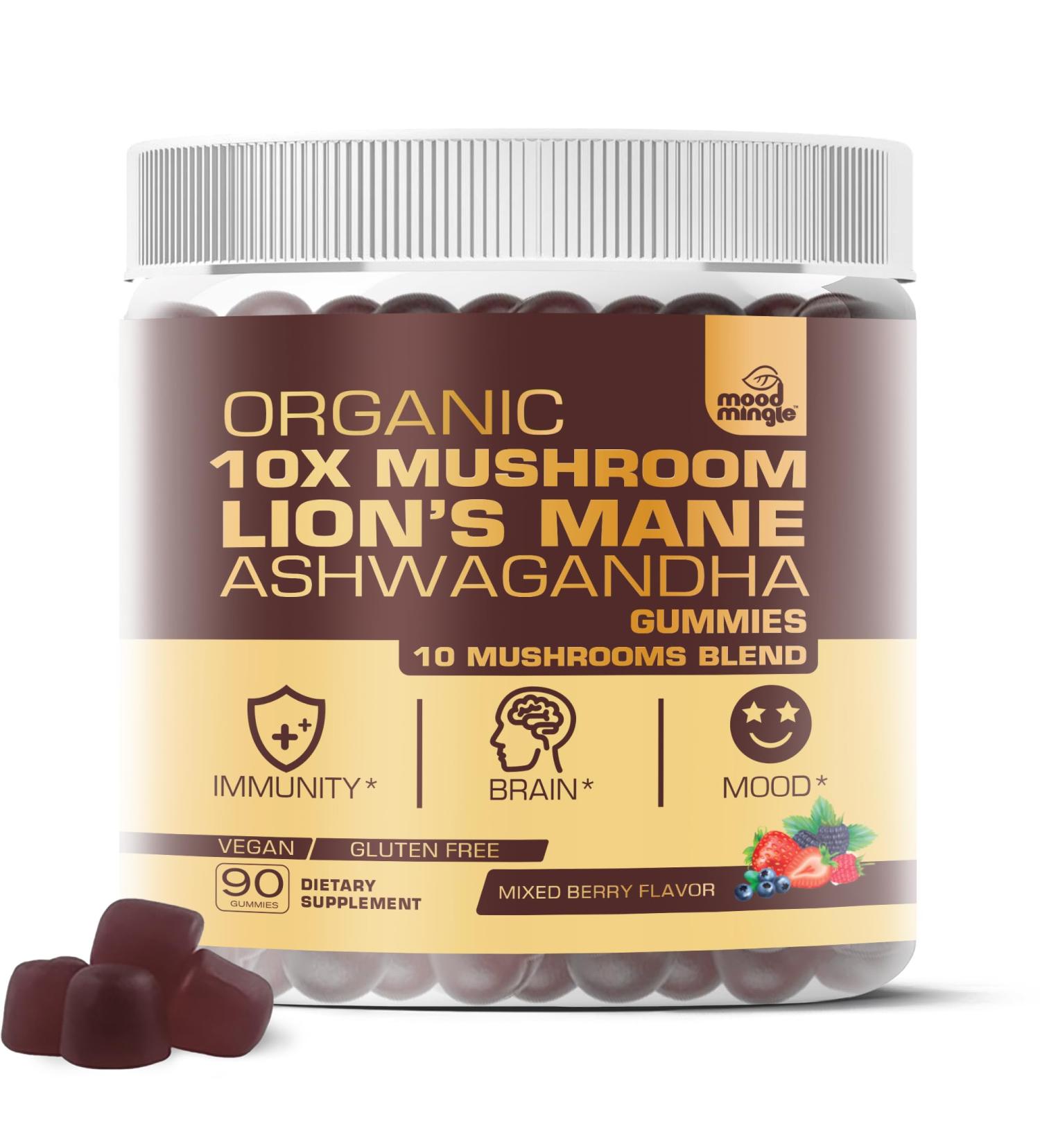Organic 10X Lion s Mane Mushroom Gummies for Kids Adults (4350mg) - Gluten Free Daily Supplement Complex Blend with Reishi Turkey Tail Shiitake 90 Count (Pack of 1) - Buy Online on GoSupps.com