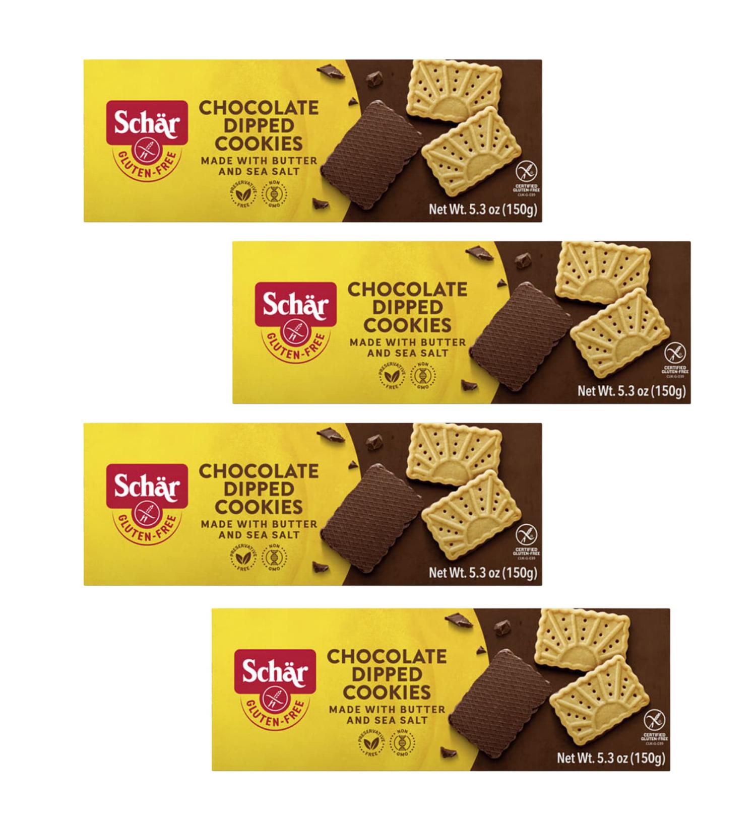 Schar Chocolate Dipped Cookies - Gluten Free, Non-GMO, Preservative-Free - 4 Pack, 5.3 oz ea - Buy Online on GoSupps.com