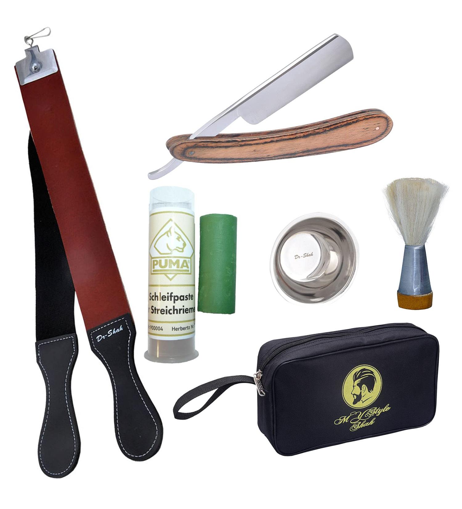 Straight Razor Shaving Gift Set - Cow Hide Strop Brush Stainless Steel Bowl & Solingen Paste - Perfect for Shaving Enthusiasts | International Shipping Available - Buy Online on GoSupps.com