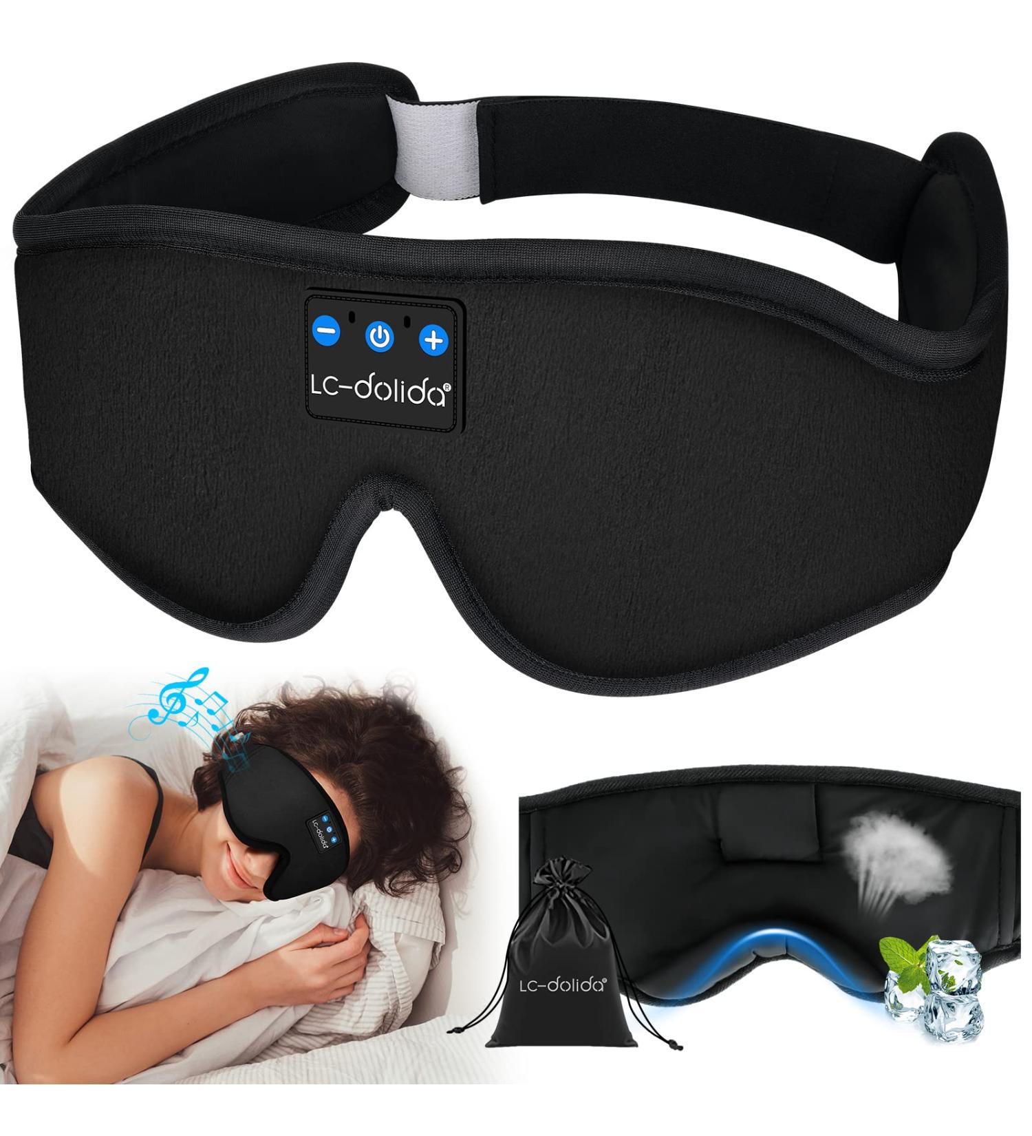 Sleep Mask with Bluetooth Earphones Sleep Headphones Bluetooth Blackout Wireless Eye Mask & Blindfold for Night's Sleep Travel Nap Office Cool Tech Gadgets for Women's Day Gift Headphones Bluetooth Wireless Ice Silk Lining - Black - Buy Online on GoSupps.com