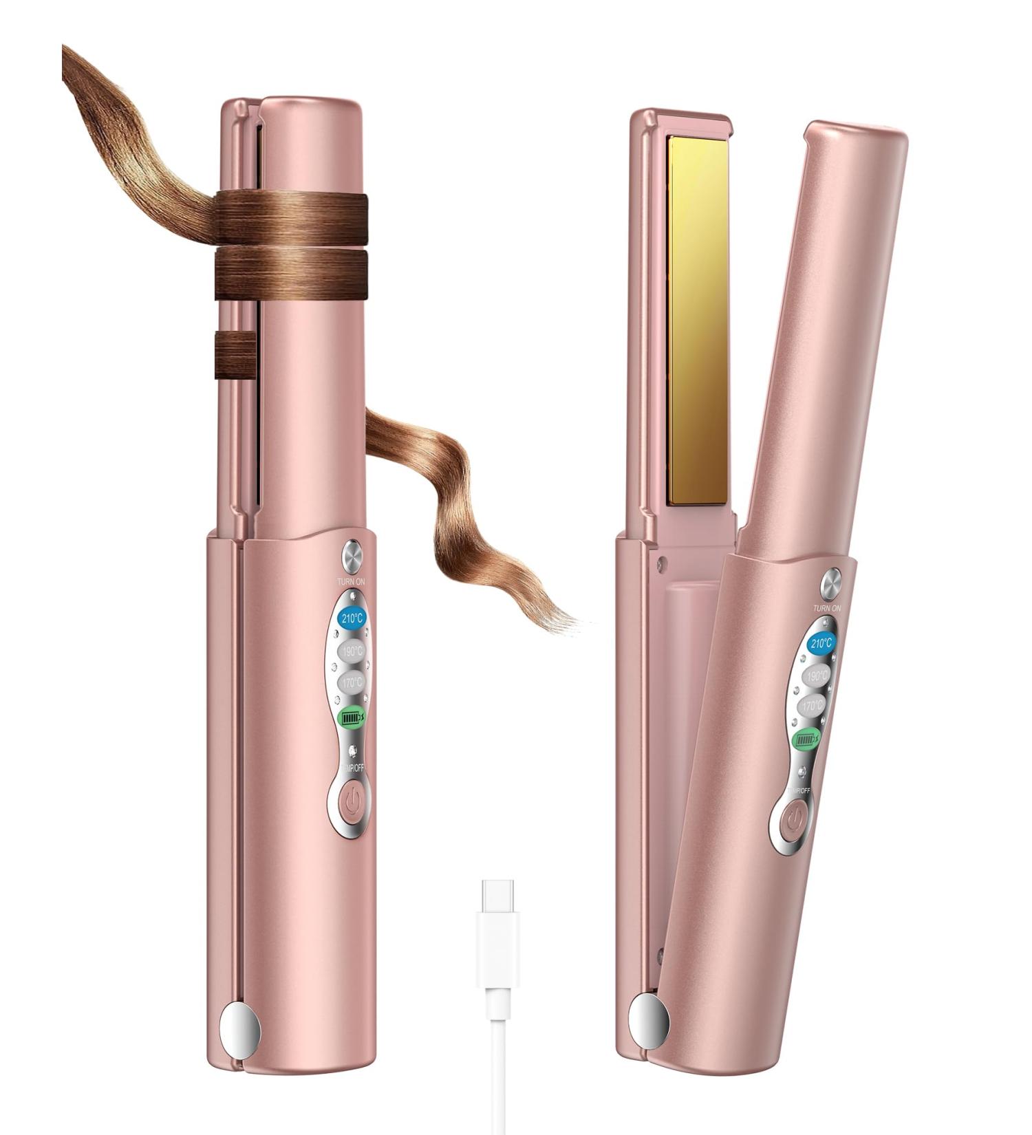 Portable Titanium Cordless Hair Straightener - Quick Heat USB Rechargeable Travel-Friendly Mini Flat Iron for Touch-Ups - Sweet Pink - Buy Online on GoSupps.com