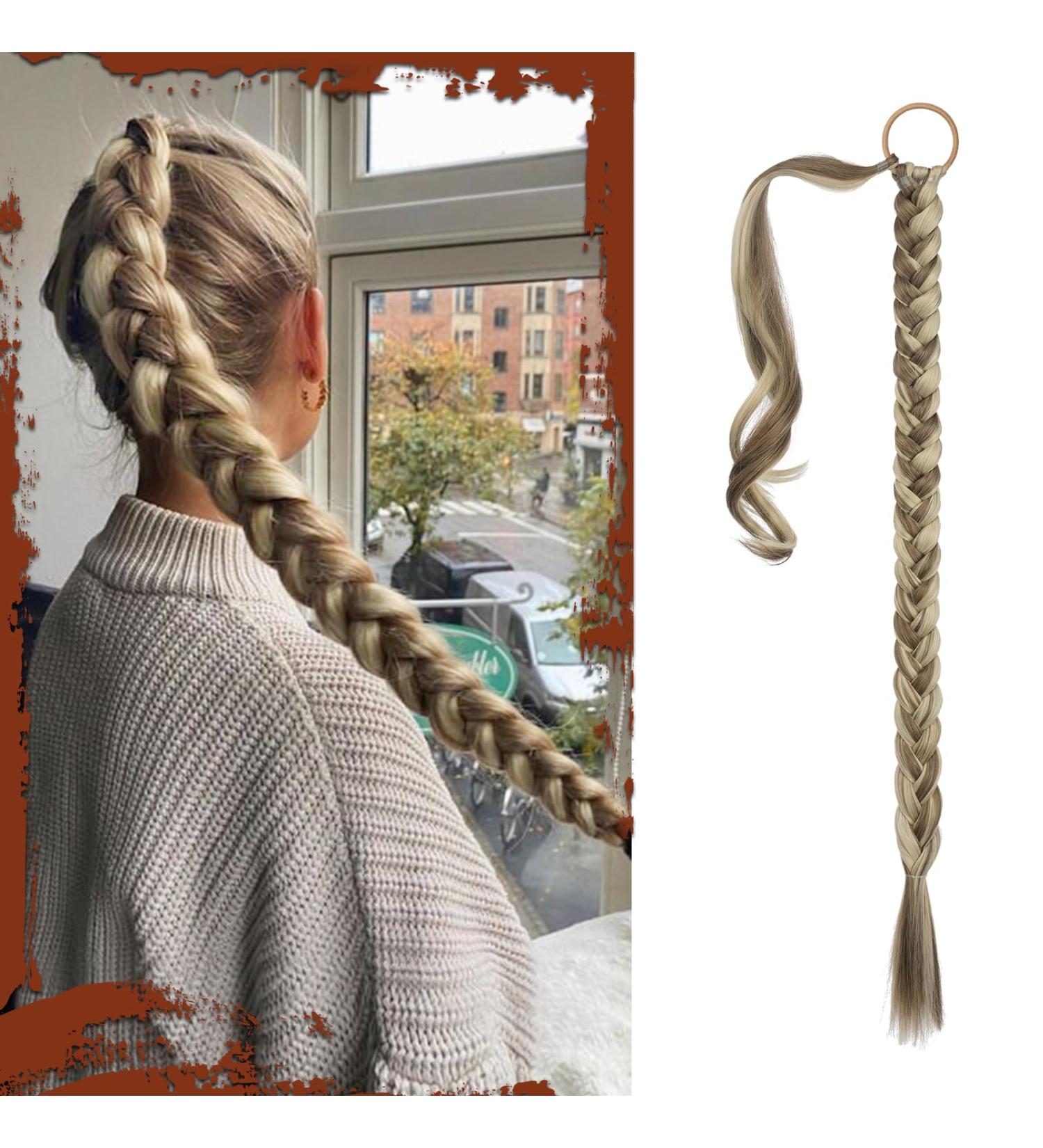 Sofeiyan Long Braid Ponytail Extension with Hair Tie Straight Sleek Wrap Around Hair Extensions Braid Pony Tail Fluffy Natural Soft Synthetic Hairpieces for Women Daily Wear 26 inch 26 Inch (Pack of 1) Ash Brown with Sandy Blonde - Buy Online on GoSupps.com