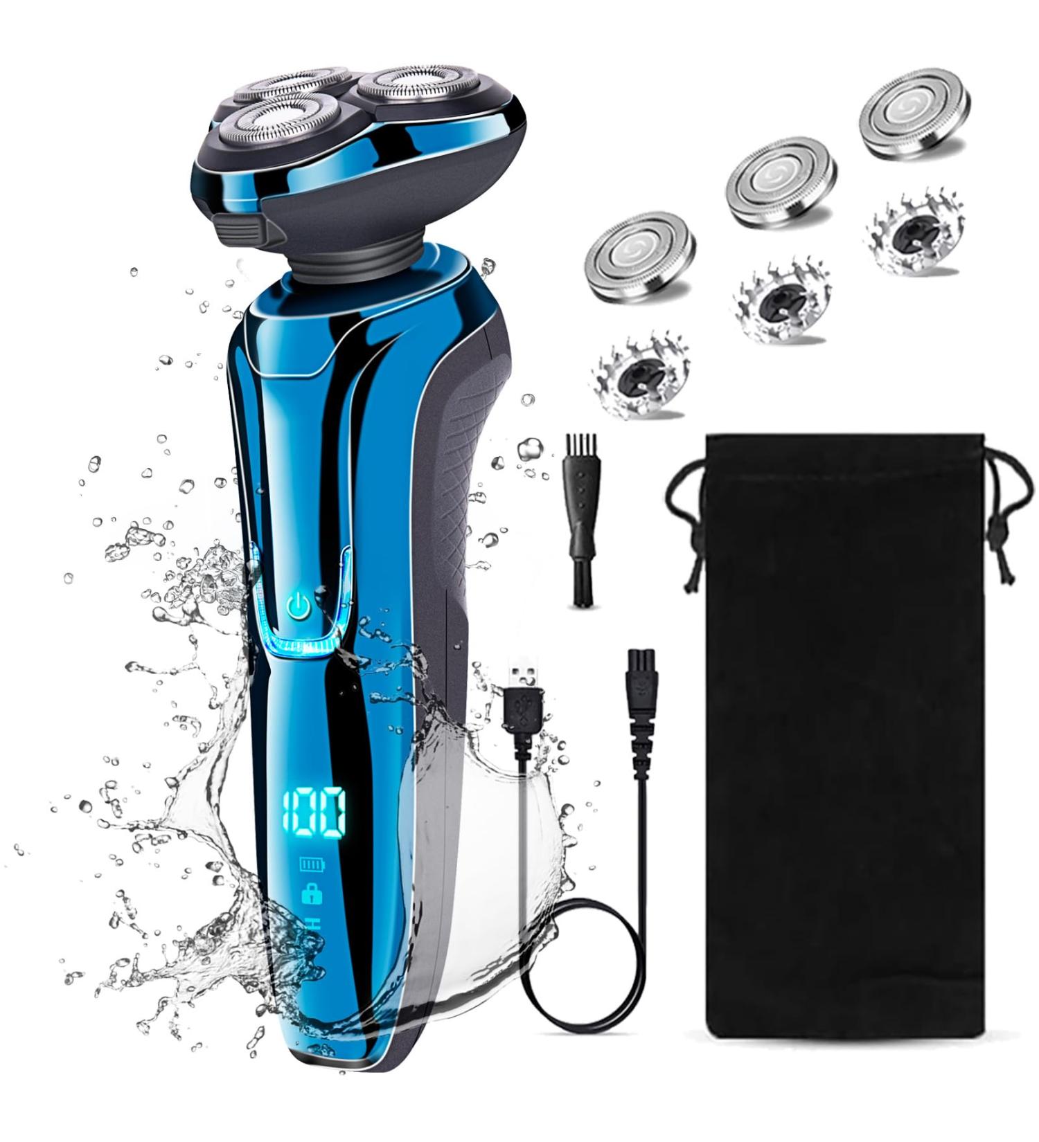 Rotary Shaver for Men Electric Razor Dry Wet Waterproof Rotary Men's Face Shaver Razors Cordless USB Rechargeable for Men Shavers Gift for Husband Father (Blue+3 Replacement Blades) - Buy Online on GoSupps.com