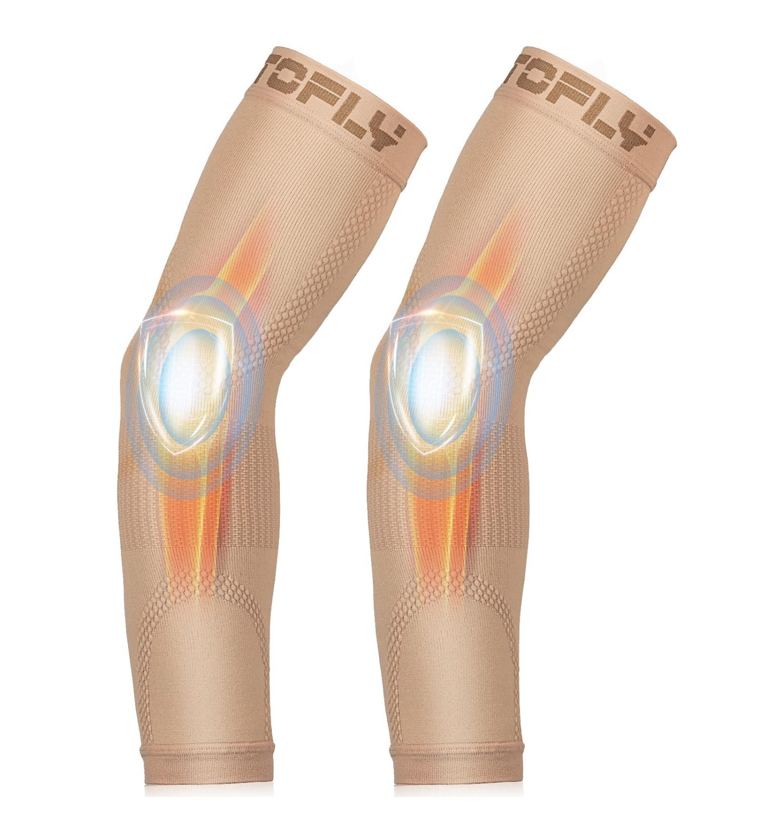 TOFLY Compression Arm Sleeve - 1 Pair, Unisex, 20-30mmHg Graduated Compression for Recovery, Pain Relief, Muscle & Joint Support - Tennis Elbow, Golfers Brace, Edema, Swelling - Size L, Beige - Buy Online on GoSupps.com