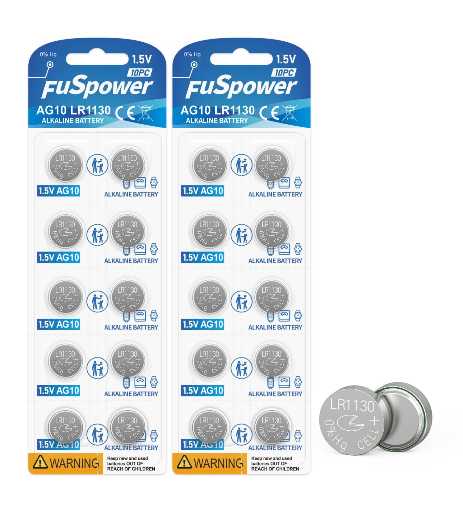 AG10 LR1130 389 189 LR54 390 11131 SR1130W Alkaline 1.5V Button Coin Cell Battery for Watch Thermometer Calculator Batteries 20pcs - Buy Online on GoSupps.com