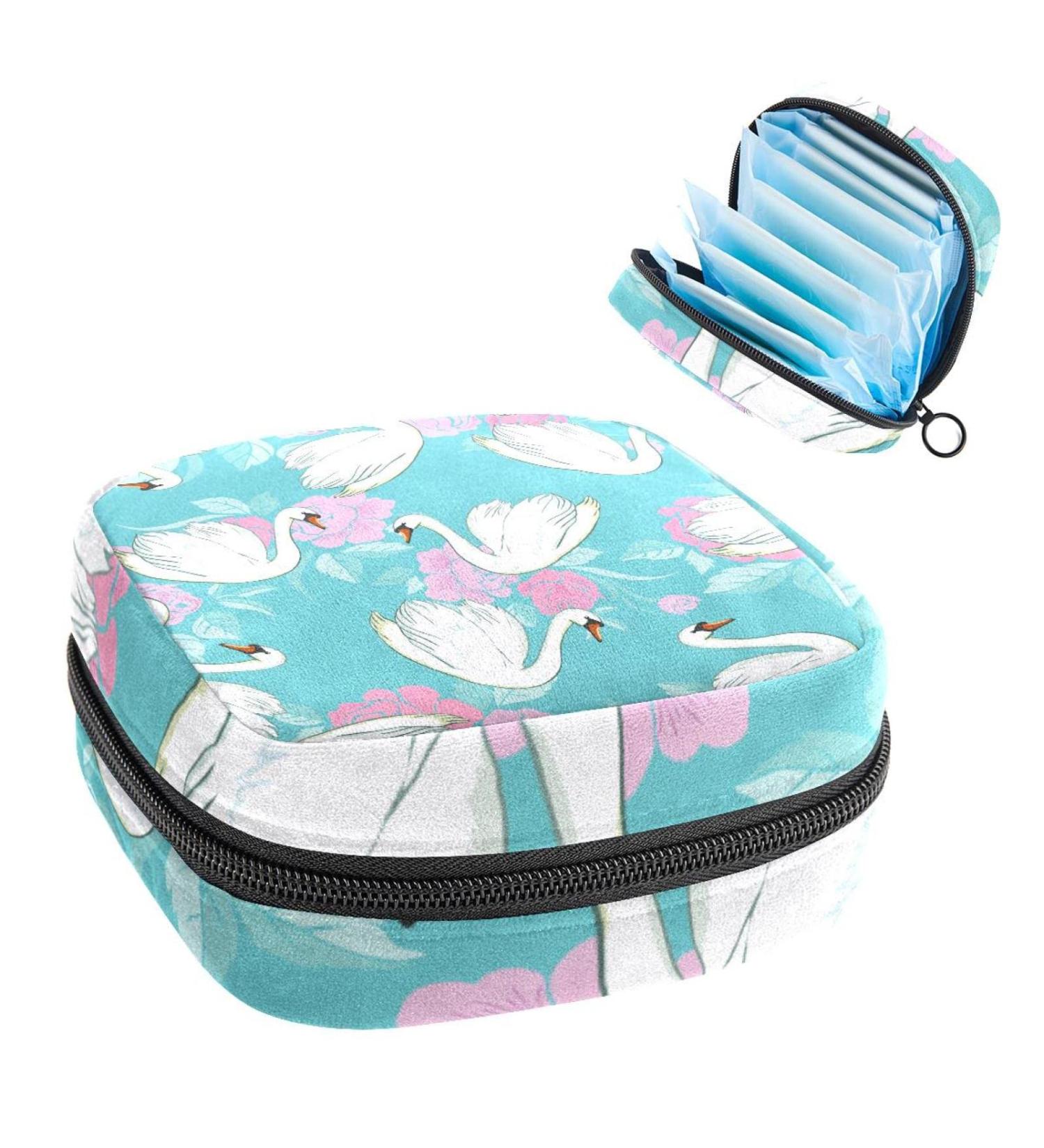Women's Bonds Storage Pockets Stillpad Holder - Portable Period Kit Bag with Pink Flowers & Blue Background for Women & Girls - Buy Online on GoSupps.com