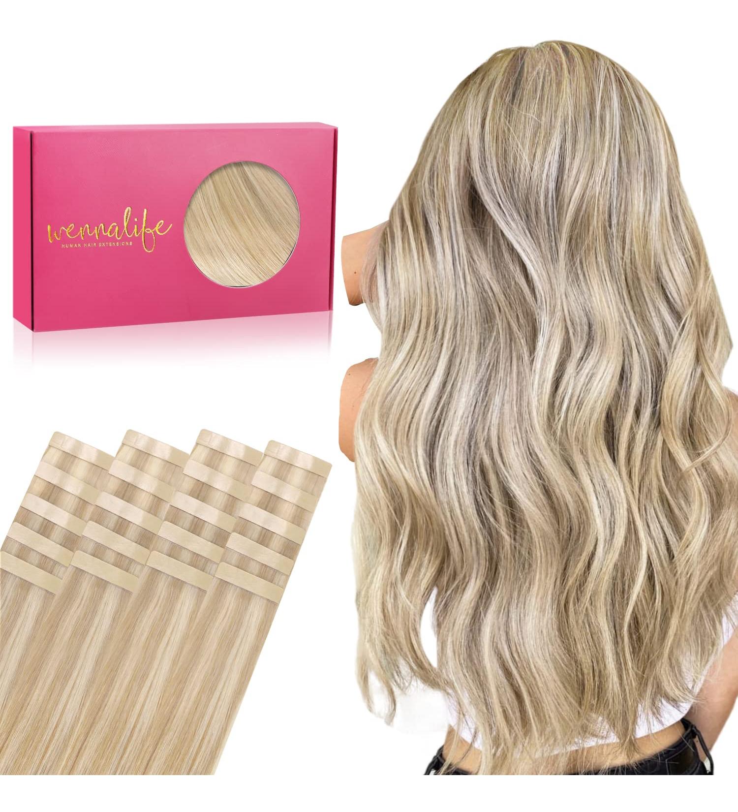 Real Hair Tape Extensions - 20Pcs 50g 24 Inch Dirty Blonde Highlights - Silky Straight Remy Skin Weft #18a/613a - Buy Online on GoSupps.com