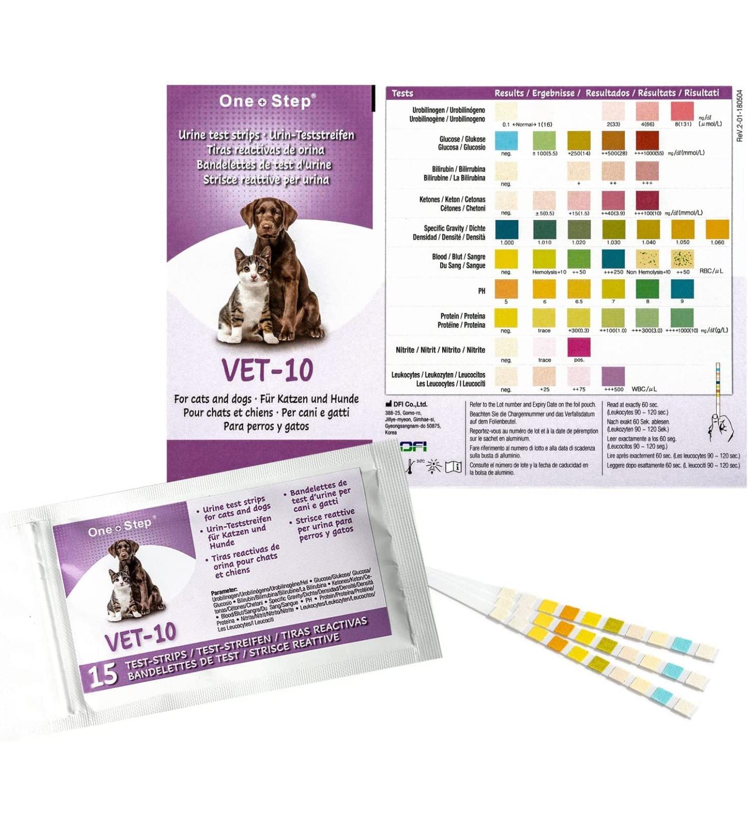 One+Step Urine Test Strips for Cats & Dogs - 15 Pack | Quick 10 Health Value Analysis | Fast & Accurate Veterinary Test - Buy Online on GoSupps.com